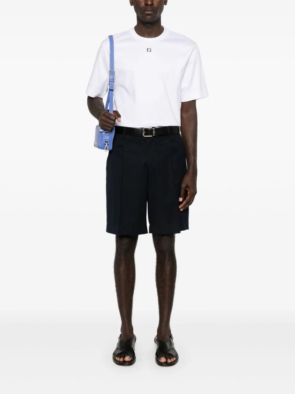 Fendi Men Cotton T-Shirt With Metal Ff Appliqué FENDI