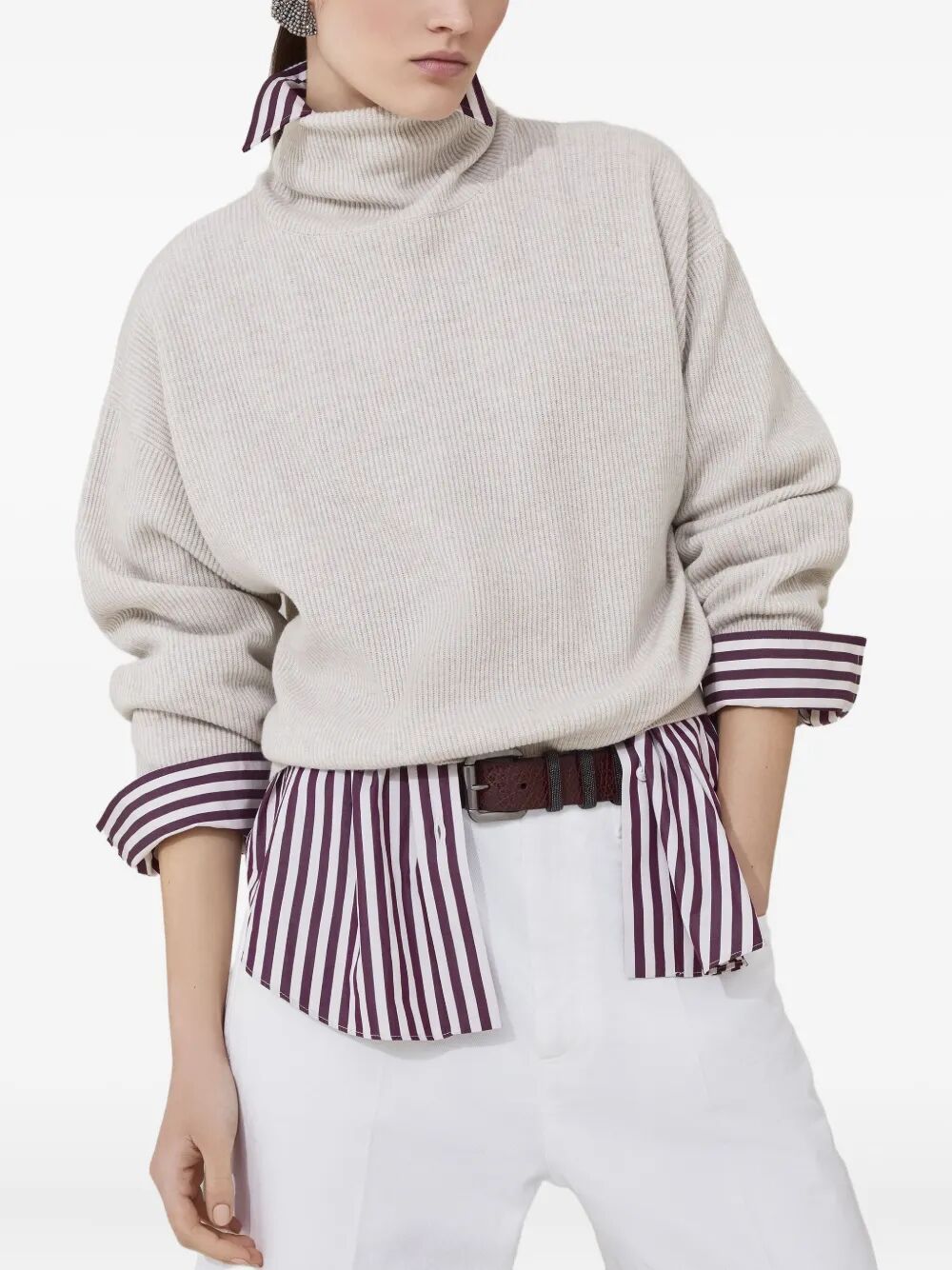 Brunello Cucinelli Women Cashmere Blend English Ribbed Turtleneck Sweater