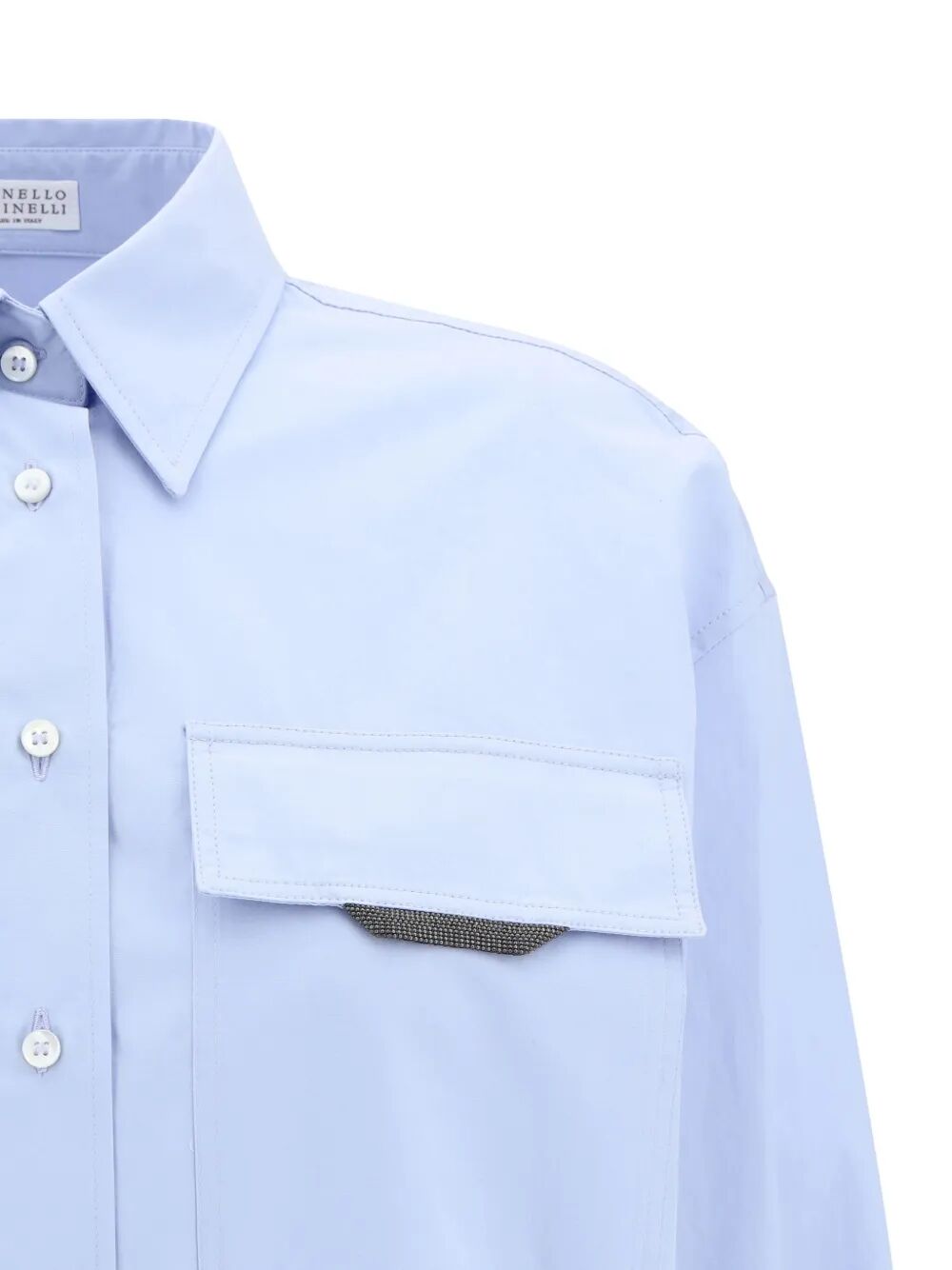 Brunello Cucinelli Women Shiny Detail Cotton Shirt With Pocket BRUNELLO CUCINELLI