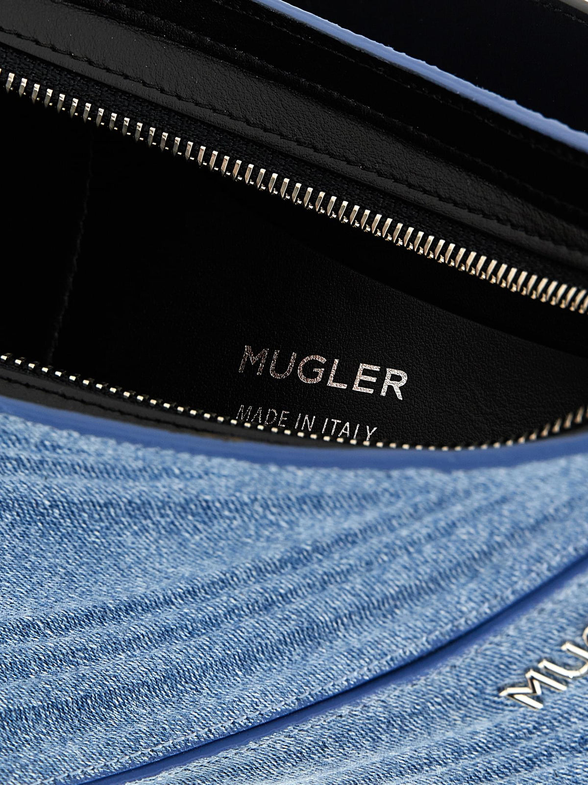 Mugler Women 'Medium Denim Spiral Curve 01' Shoulder Bag MUGLER