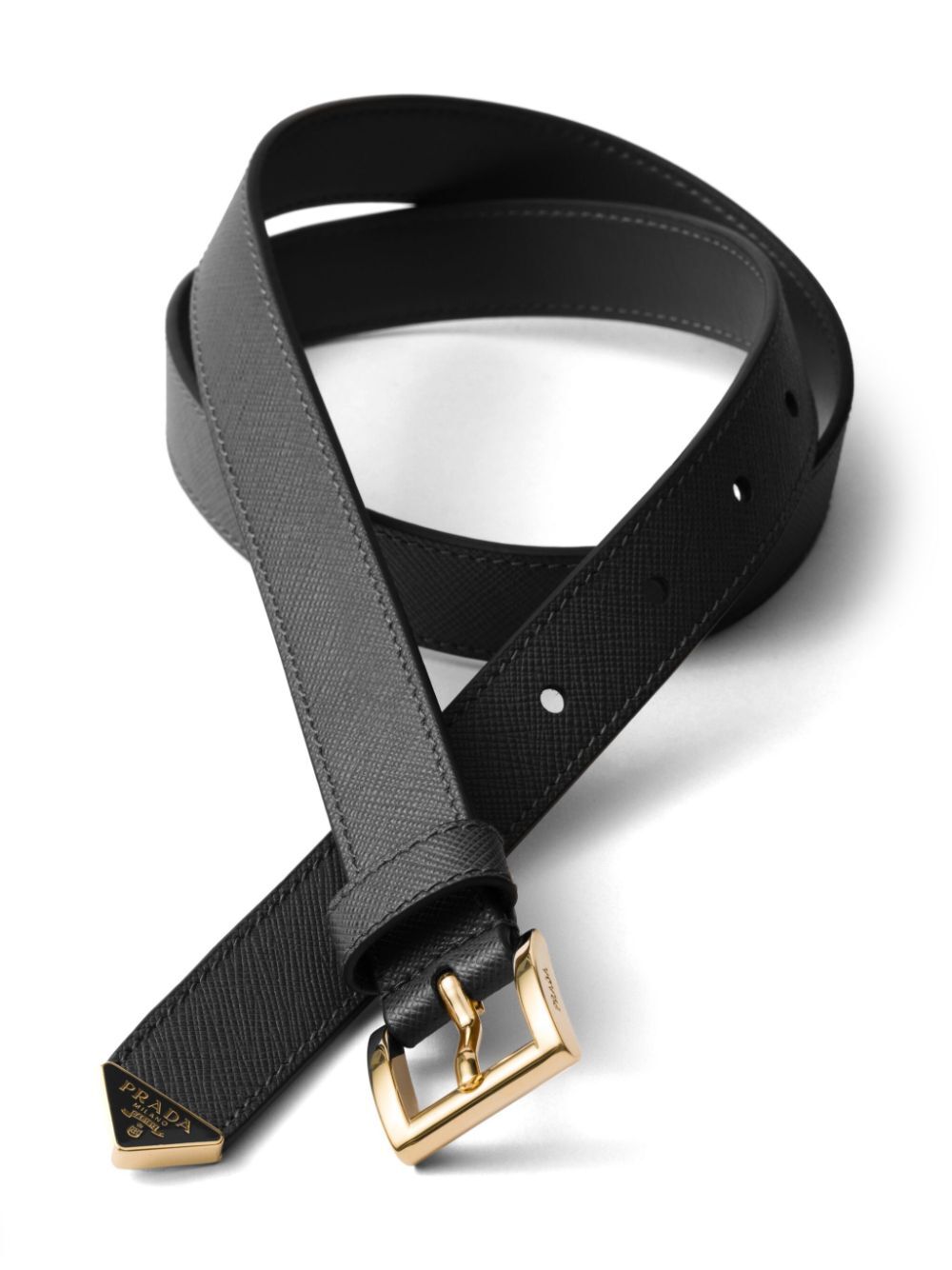 Prada Women Saffiano Leather Belt With Enameled Triangle Logo