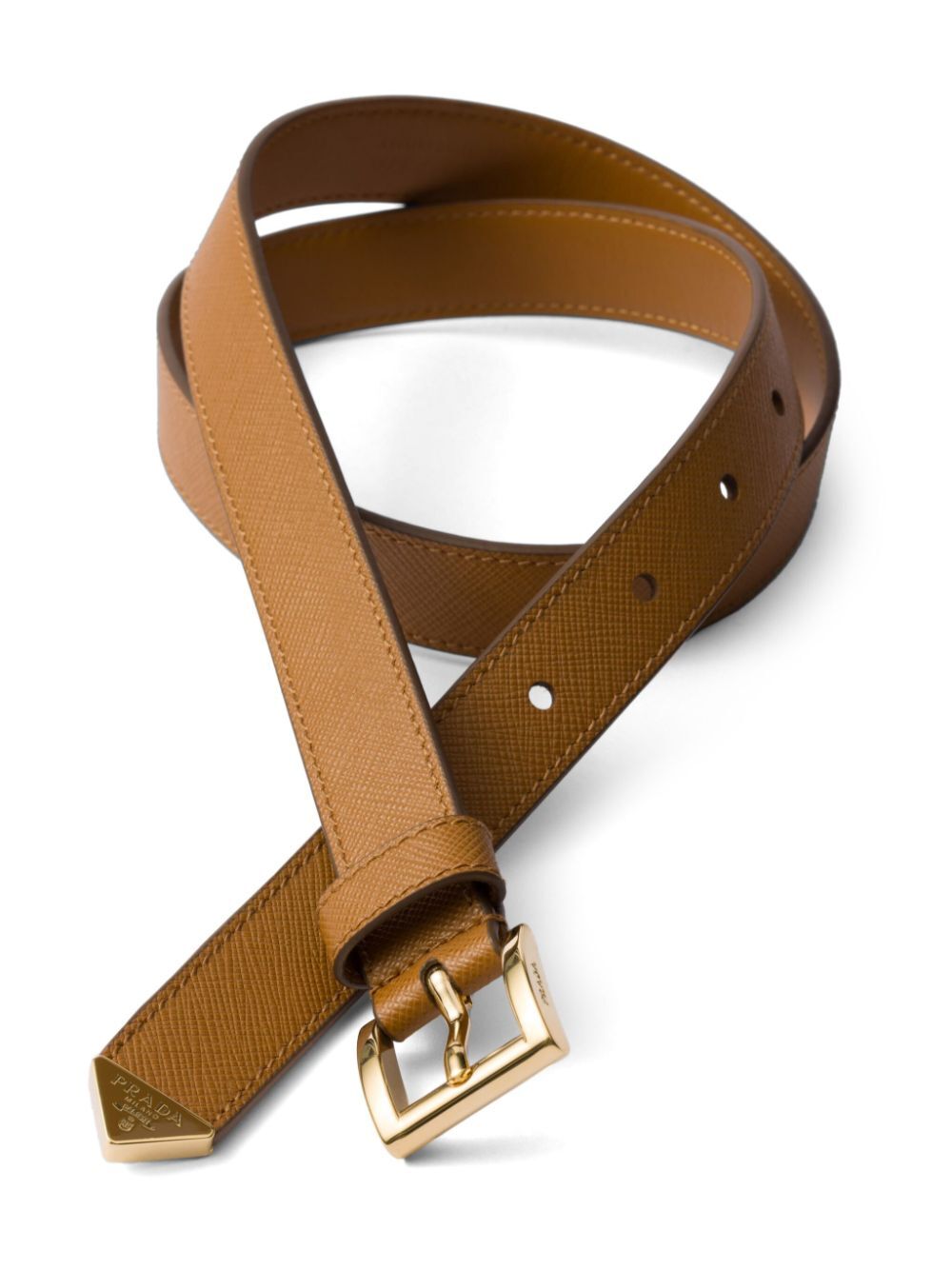 Prada Women Saffiano Leather Belt With Enameled Triangle Logo PRADA