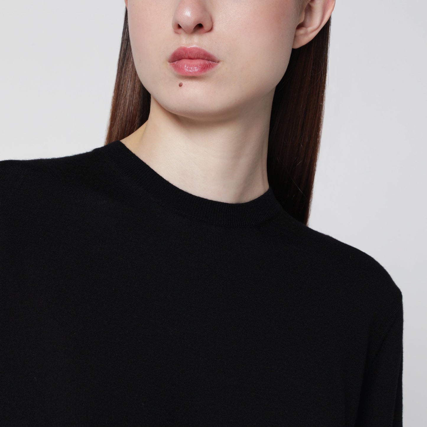 Toteme Bewn Fine Crewneck Sweater In Wool And Silk, Black Women TOTEME