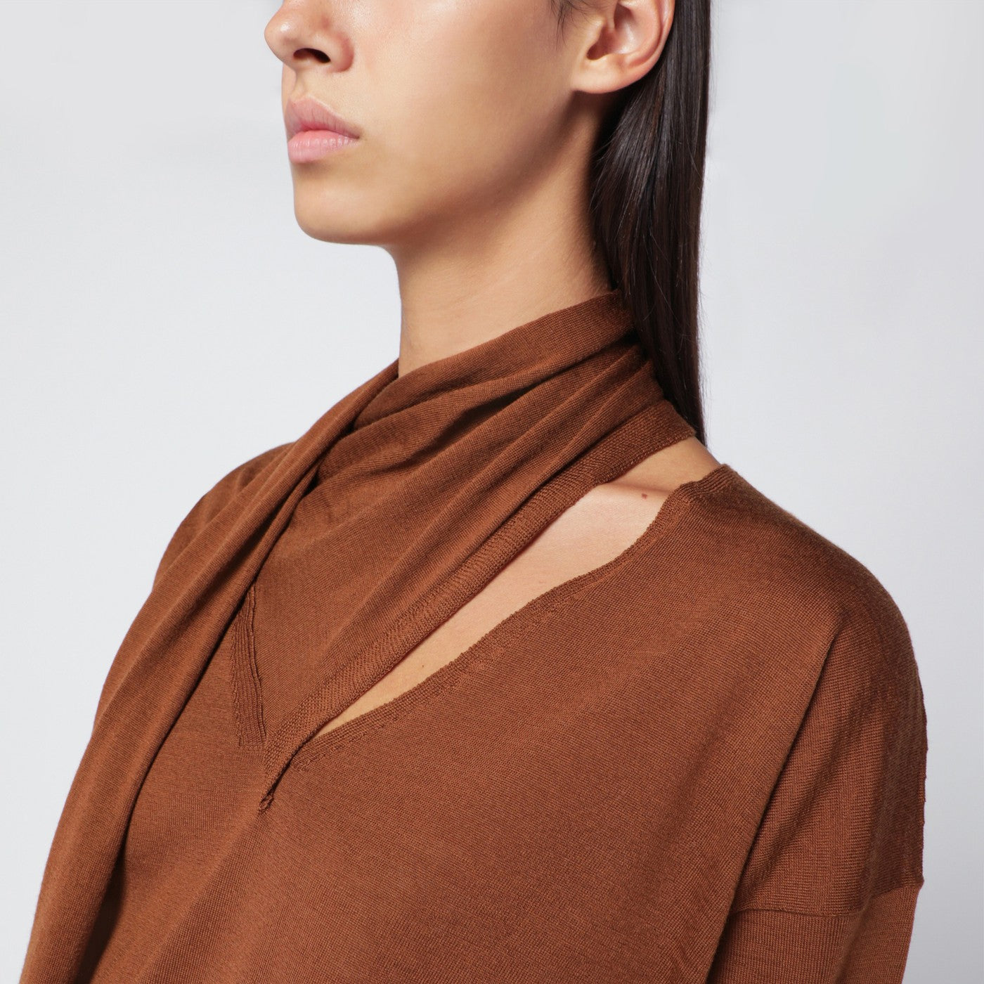 Roberto Collina Hazelnut-Coloured Sweater With Scarf Women Roberto Collina
