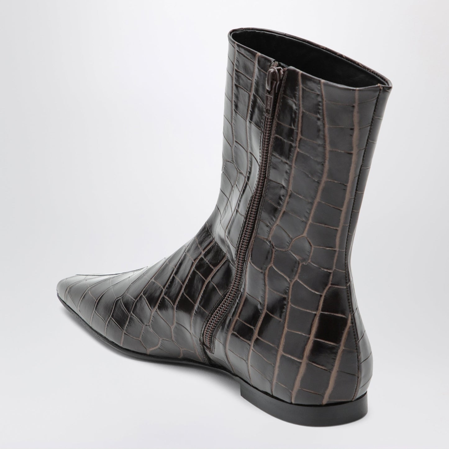 Toteme Brown Crocodile-Effect Leather Chelsea Boots With Zip Women TOTEME