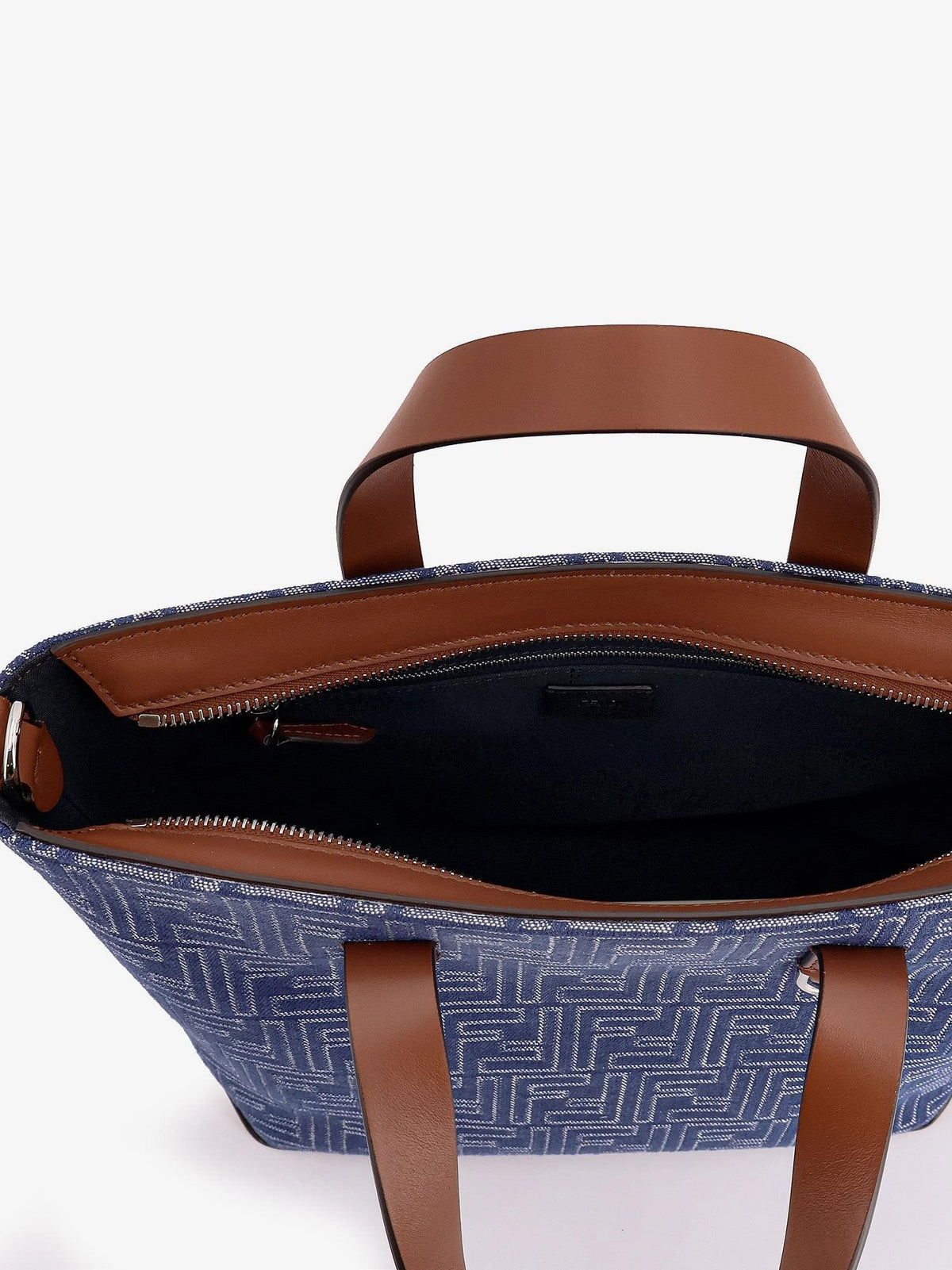 Fendi Men Ff Jacquard Fabric And Leather Shopping Bag FENDI