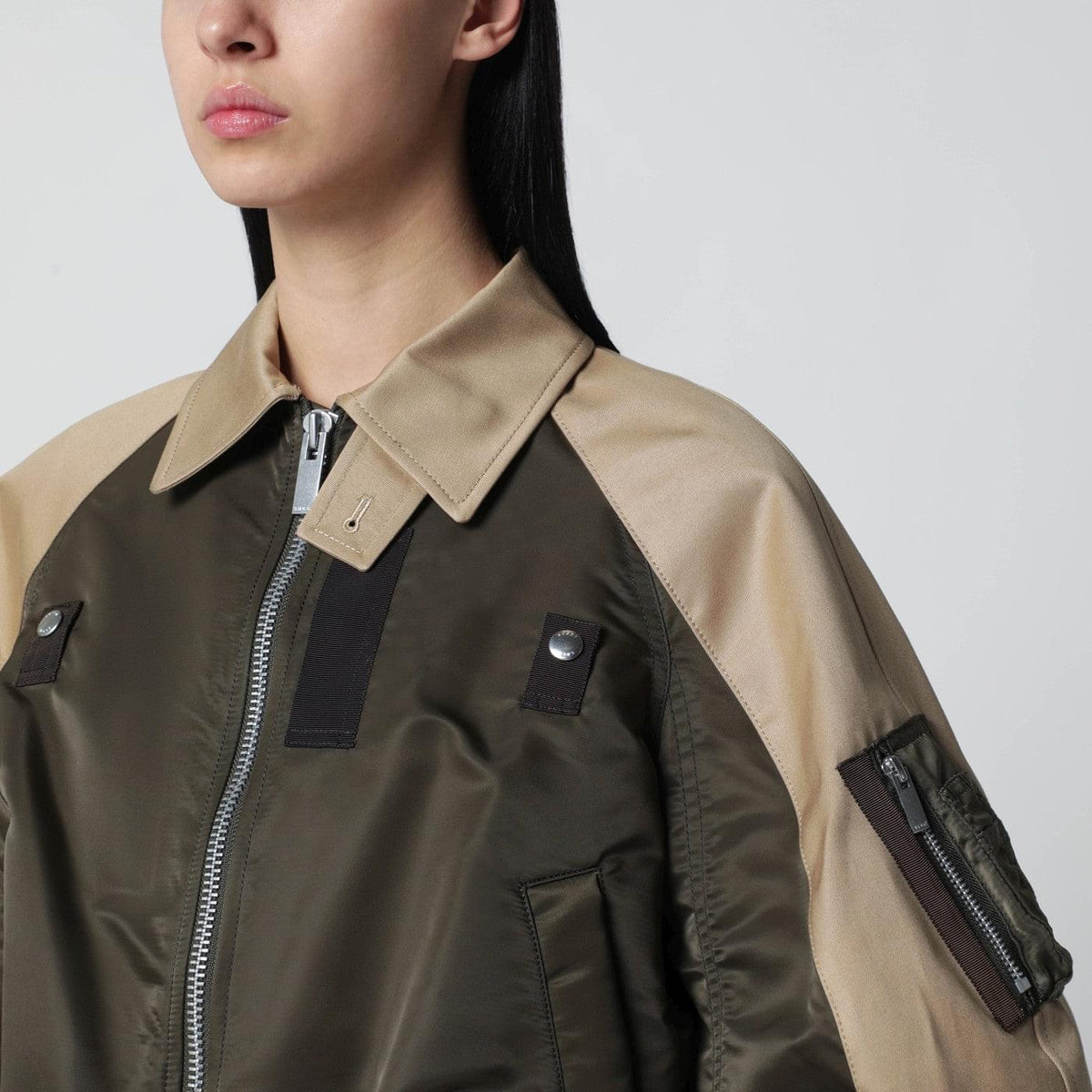 Sacai Khaki Green/Beige Nylon Zip Jacket Women SACAI