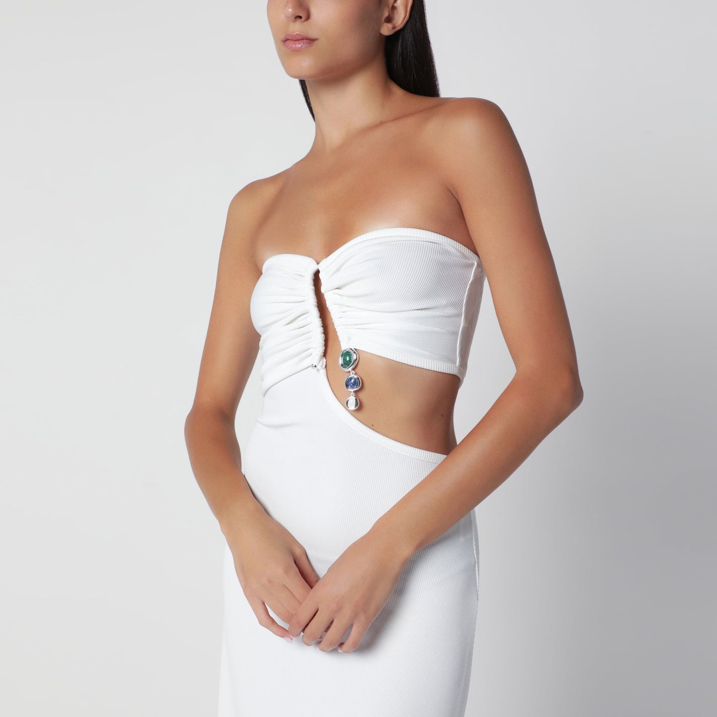 Christopher Esber Strapless White Dress With Crystal Pendant Women CHRISTOPHER ESBER