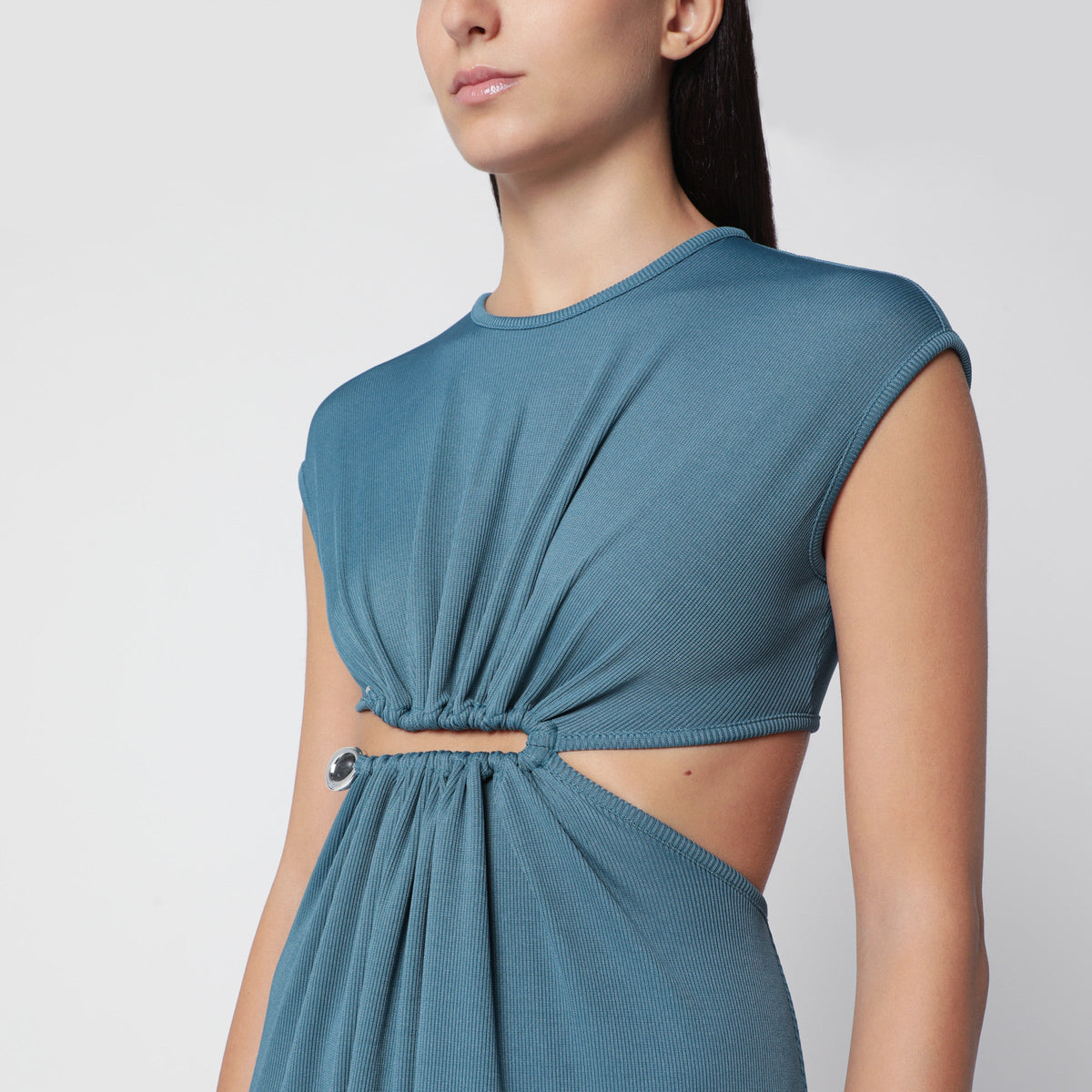 Christopher Esber Droplet Crystal Clasp Petrol Jersey Dress Women CHRISTOPHER ESBER