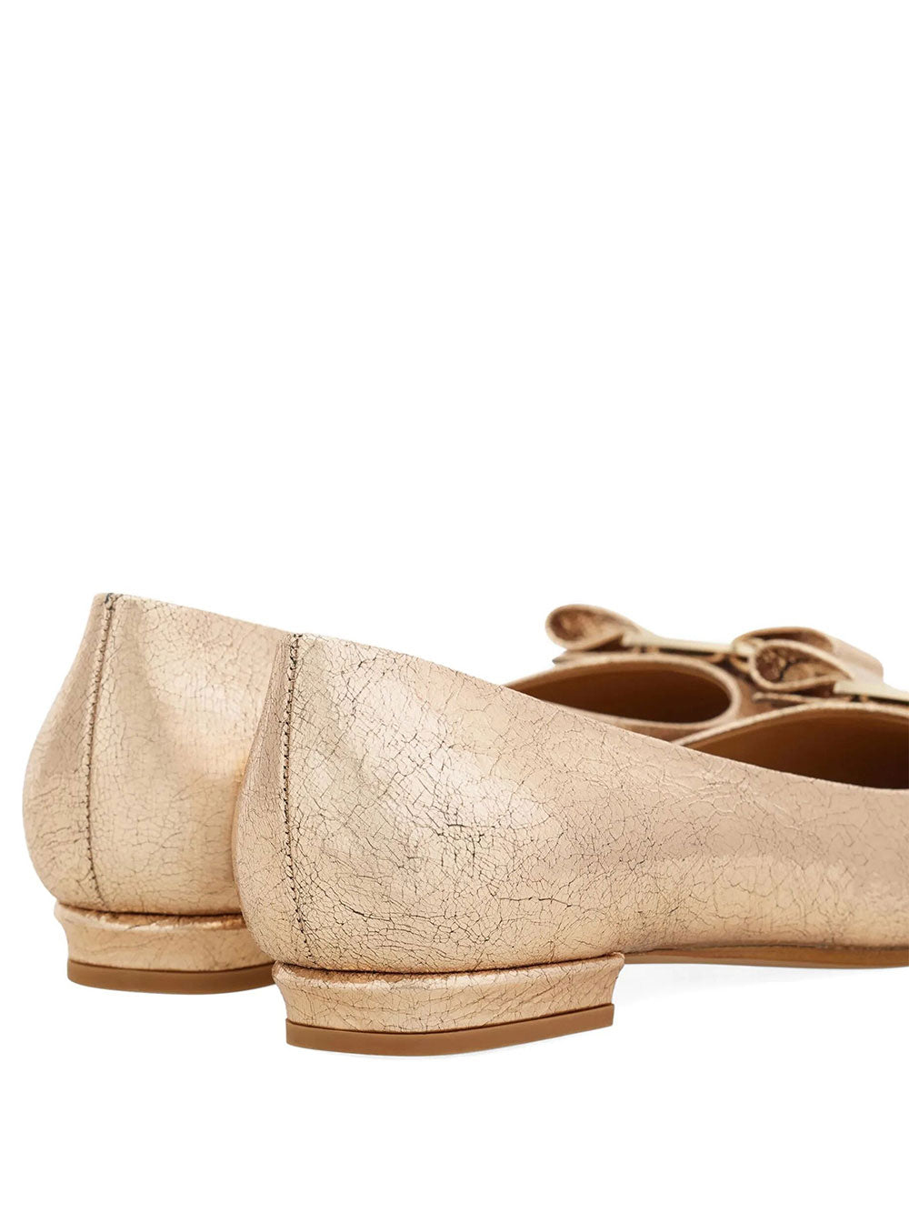Ferragamo Women Vara Bow Craquelé Finish Leather Ballerinas FERRAGAMO