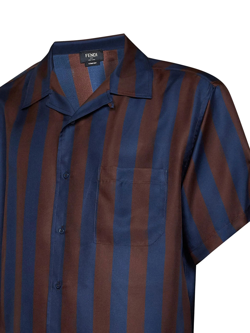 Fendi Men Brown And Navy Blue Pequin Silk Shirt FENDI
