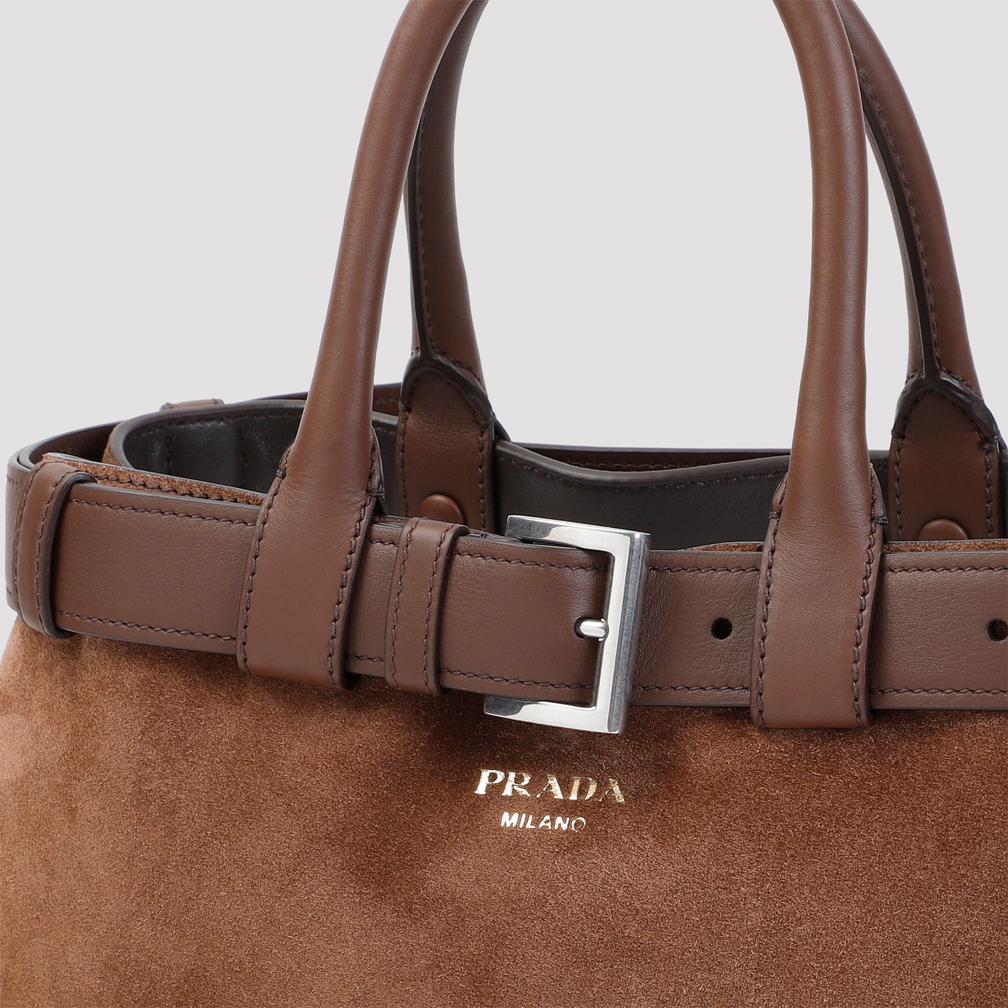Prada Women Suede Prada Buckle Medium Handbag PRADA