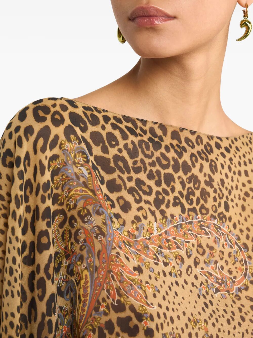 Etro Women Silk Poncho Top With Paisley And Animal Motif ETRO