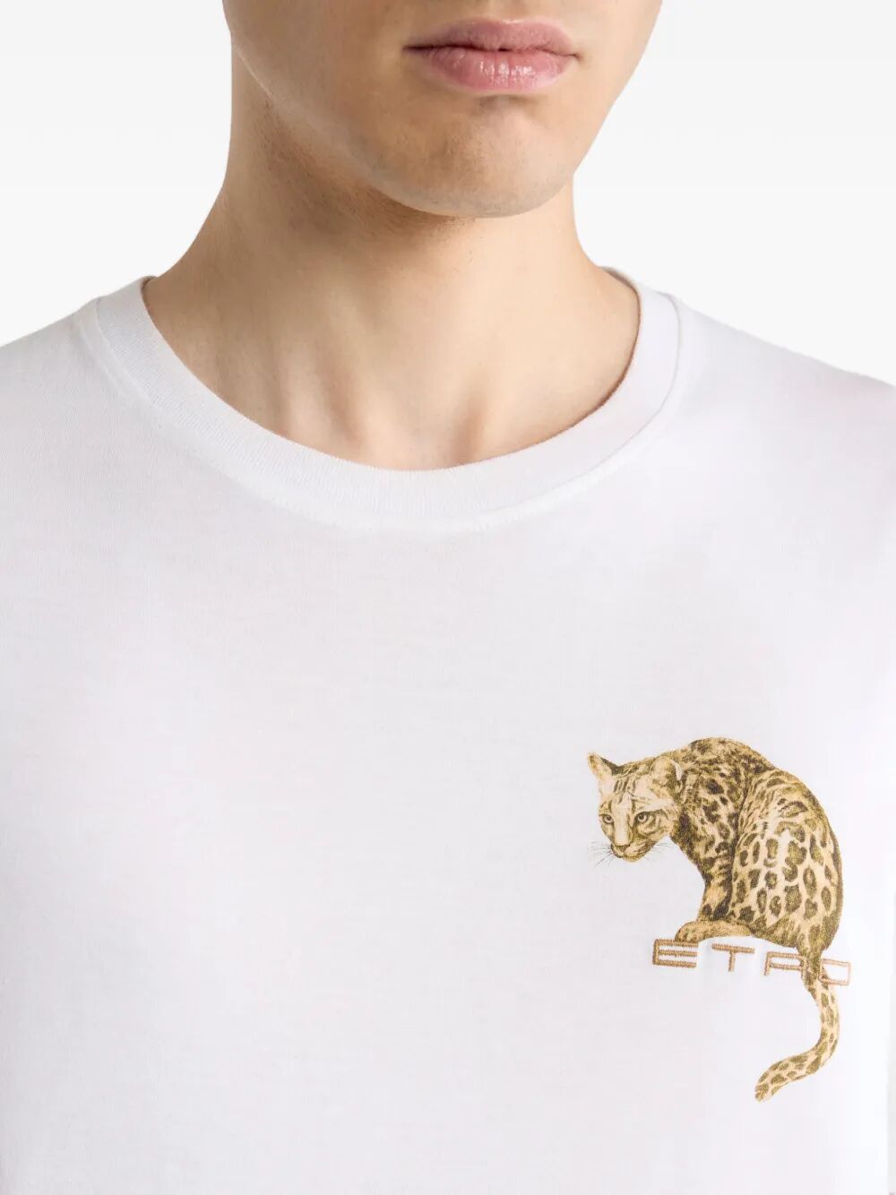 Etro Men Cotton T-Shirt With Leopard Print And Etro Embroidery ETRO