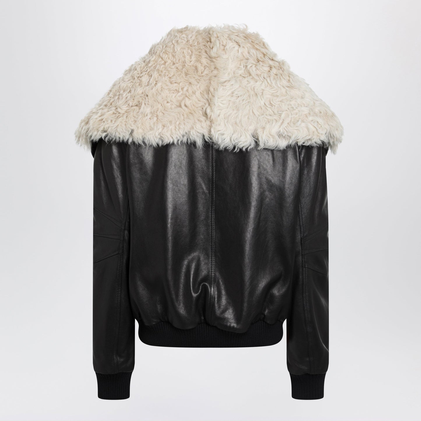 The Attico Black Leather Bomber Jacket With Shearling Collar Women THE ATTICO
