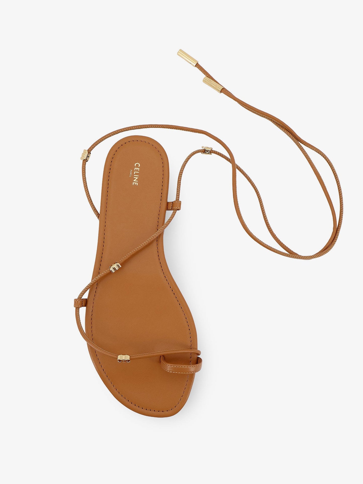 Celine Women Leather Sandals With Metal Triomphe Logo CELINE