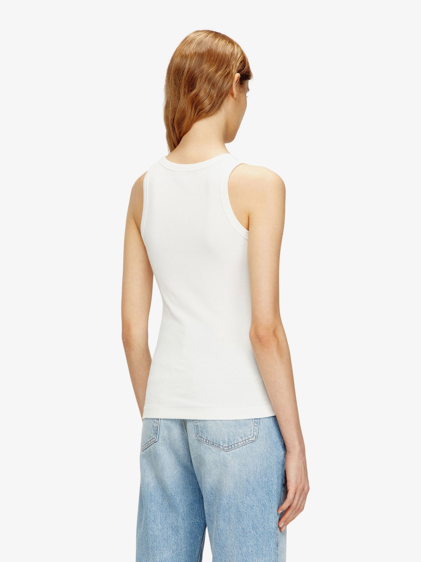 Diesel Women Slim Fit Ribbed Tank Top With Metal Oval D DIESEL