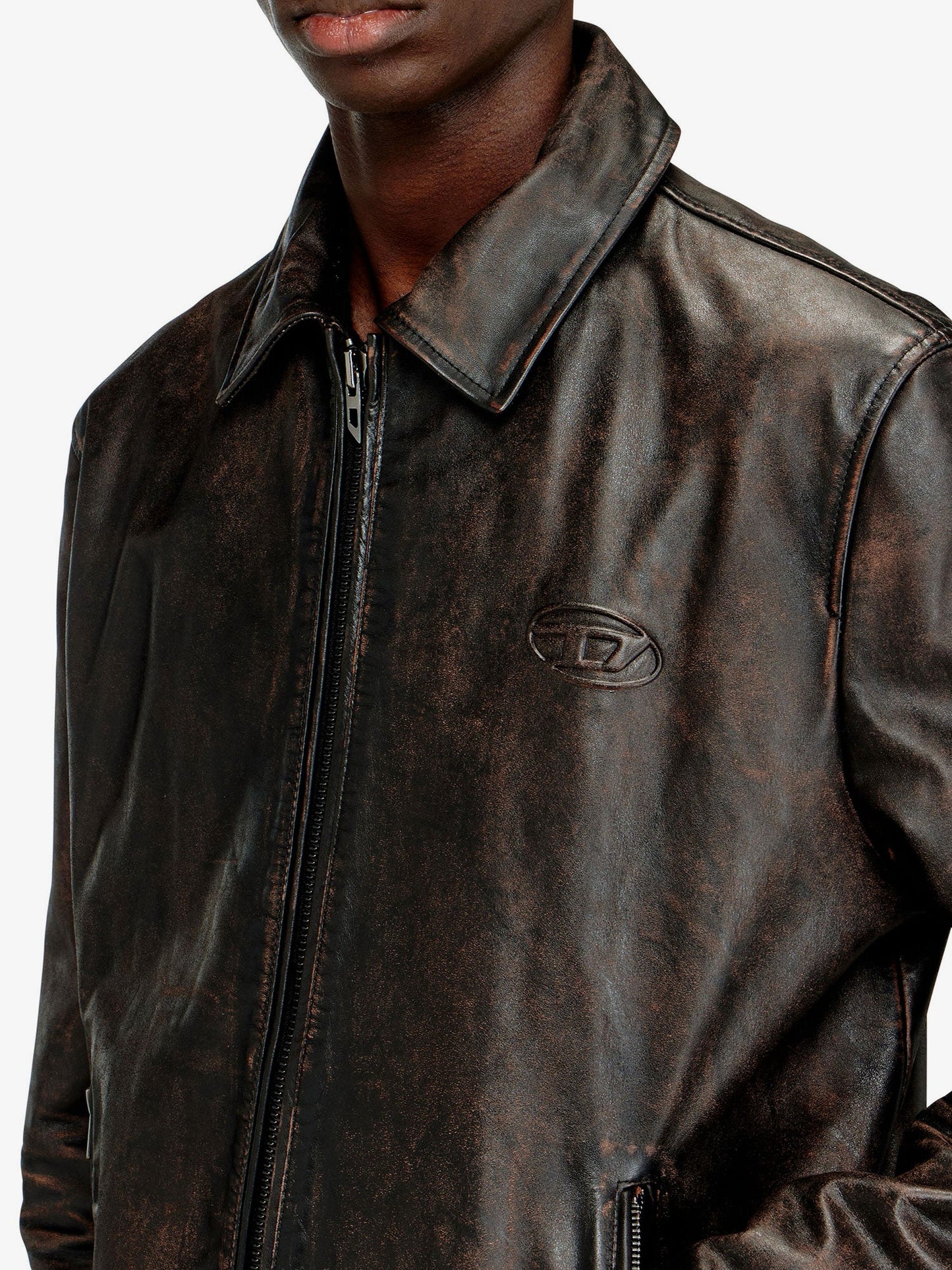 Diesel Men L-Amar-Wrd Leather Jacket DIESEL