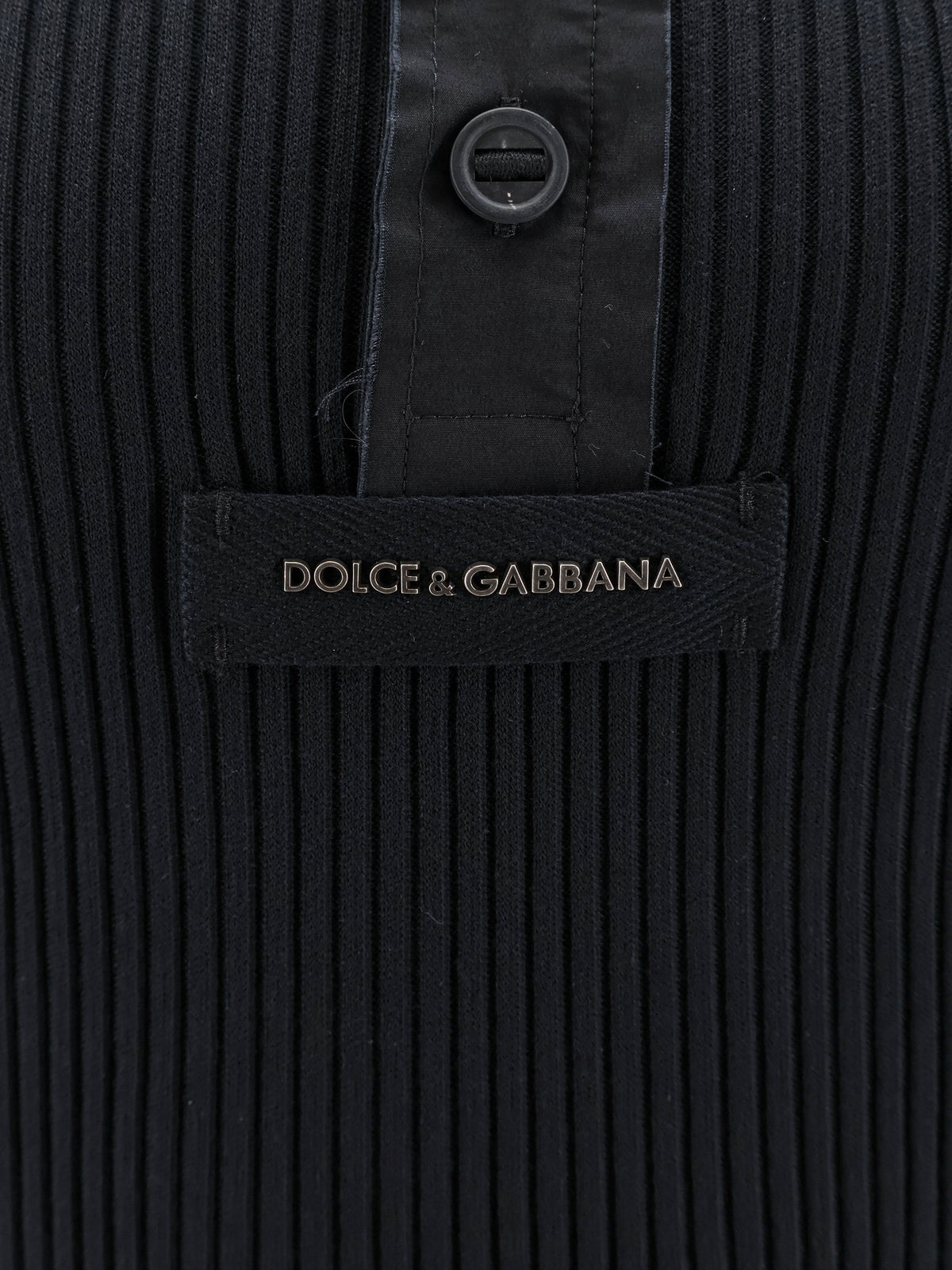 Dolce & Gabbana Men Ribbed Cotton Sweater With Metal Logo On The Front DOLCE & GABBANA
