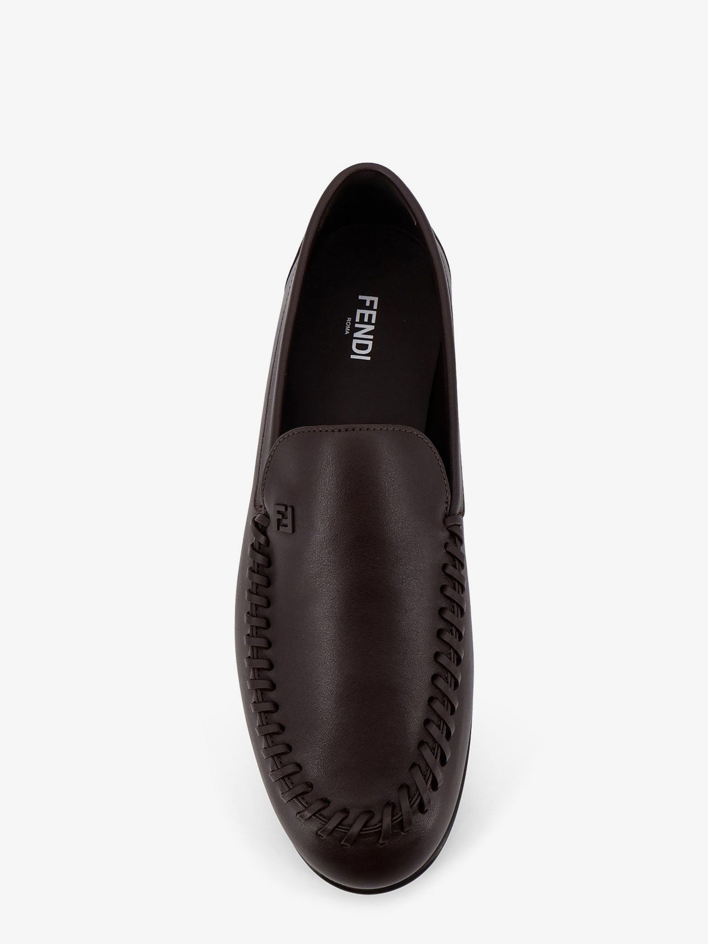 Fendi Men Leather Loafers With Metal Ff Logo FENDI
