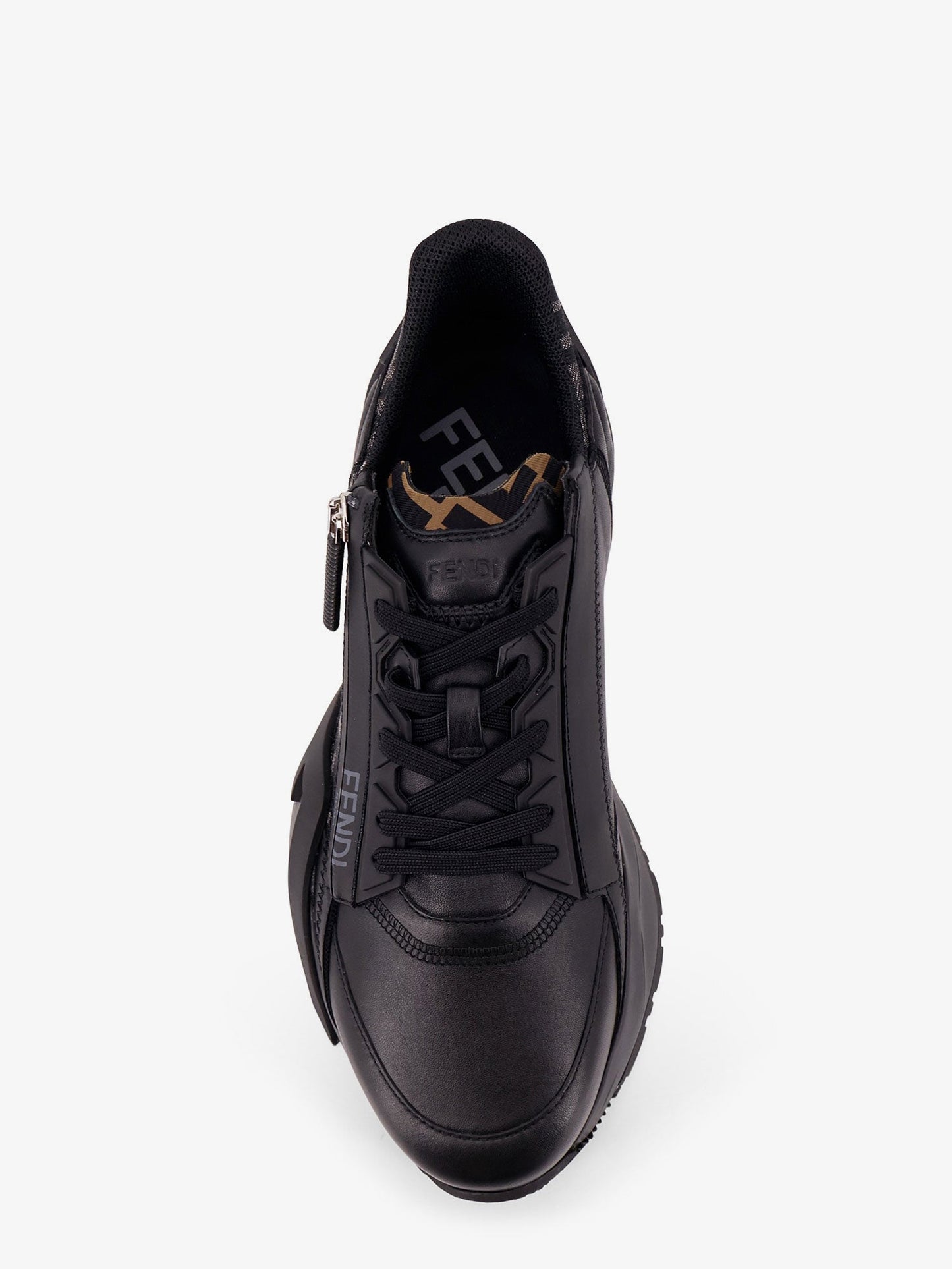 Fendi Men Leather Flow Sneakers With Ff Jacquard Fabric Inserts FENDI