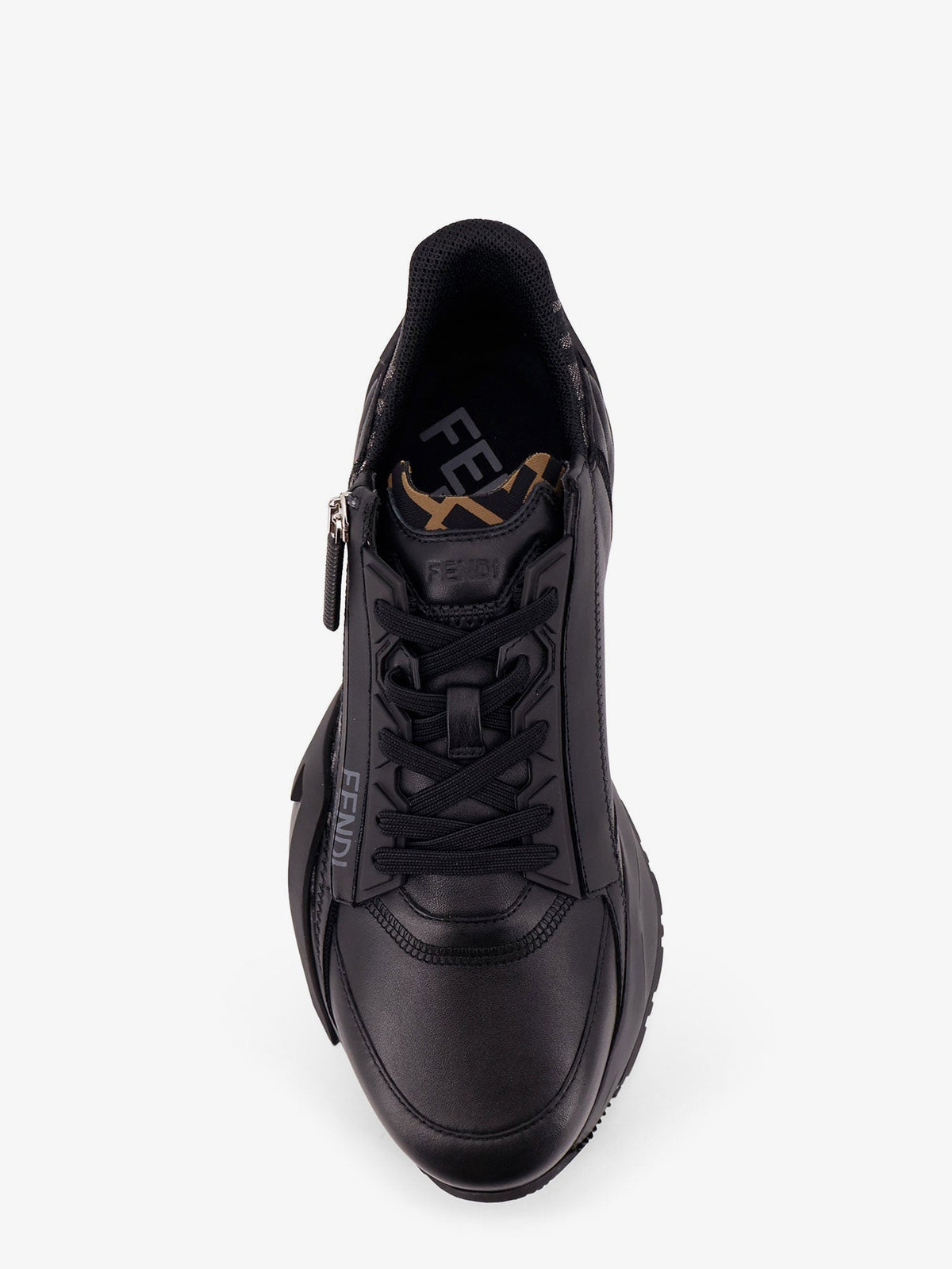 Fendi Men Leather Flow Sneakers With Ff Jacquard Fabric Inserts FENDI