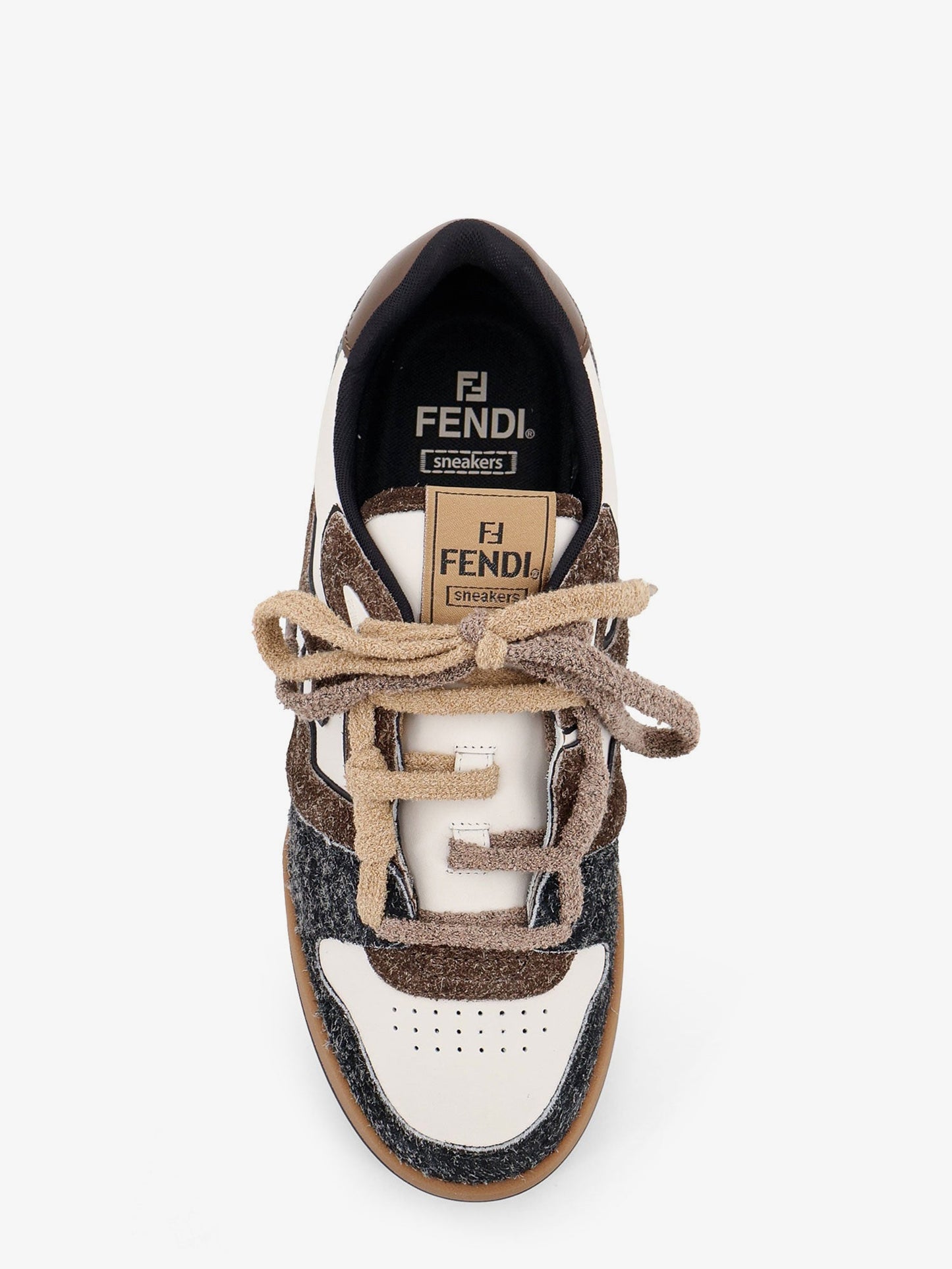 Fendi Men Sneakers Fendi Match In Pelle Bianca E Suede Marrone FENDI