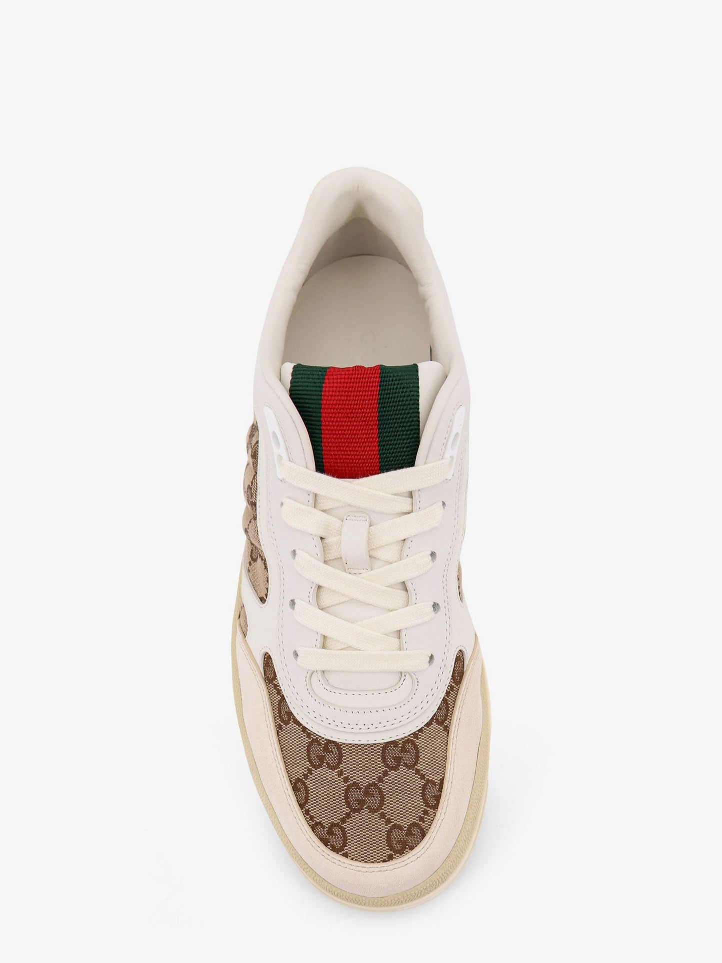 Gucci Men Leather And Suede Low-Top Re-Web Sneakers With Gg Supreme Fabric Inserts GUCCI