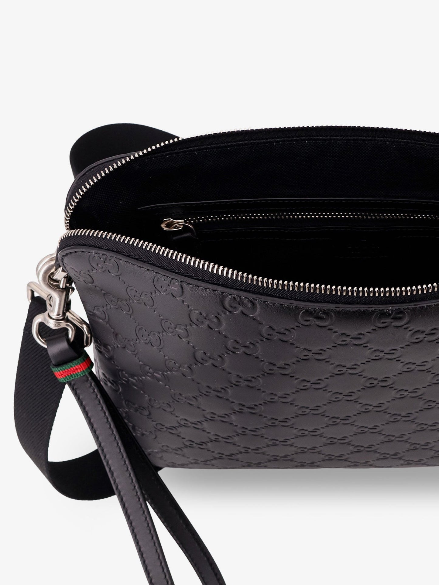 Gucci Men Leather Gg Emblem Crossbody Bag With Embossed Gg Motif GUCCI