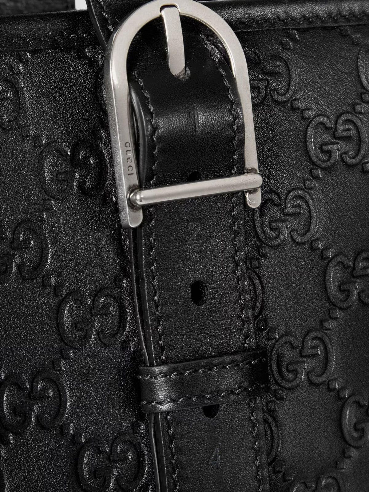 Gucci Men Gg Emblem Leather Shopping Bag With Embossed Gg Motif GUCCI