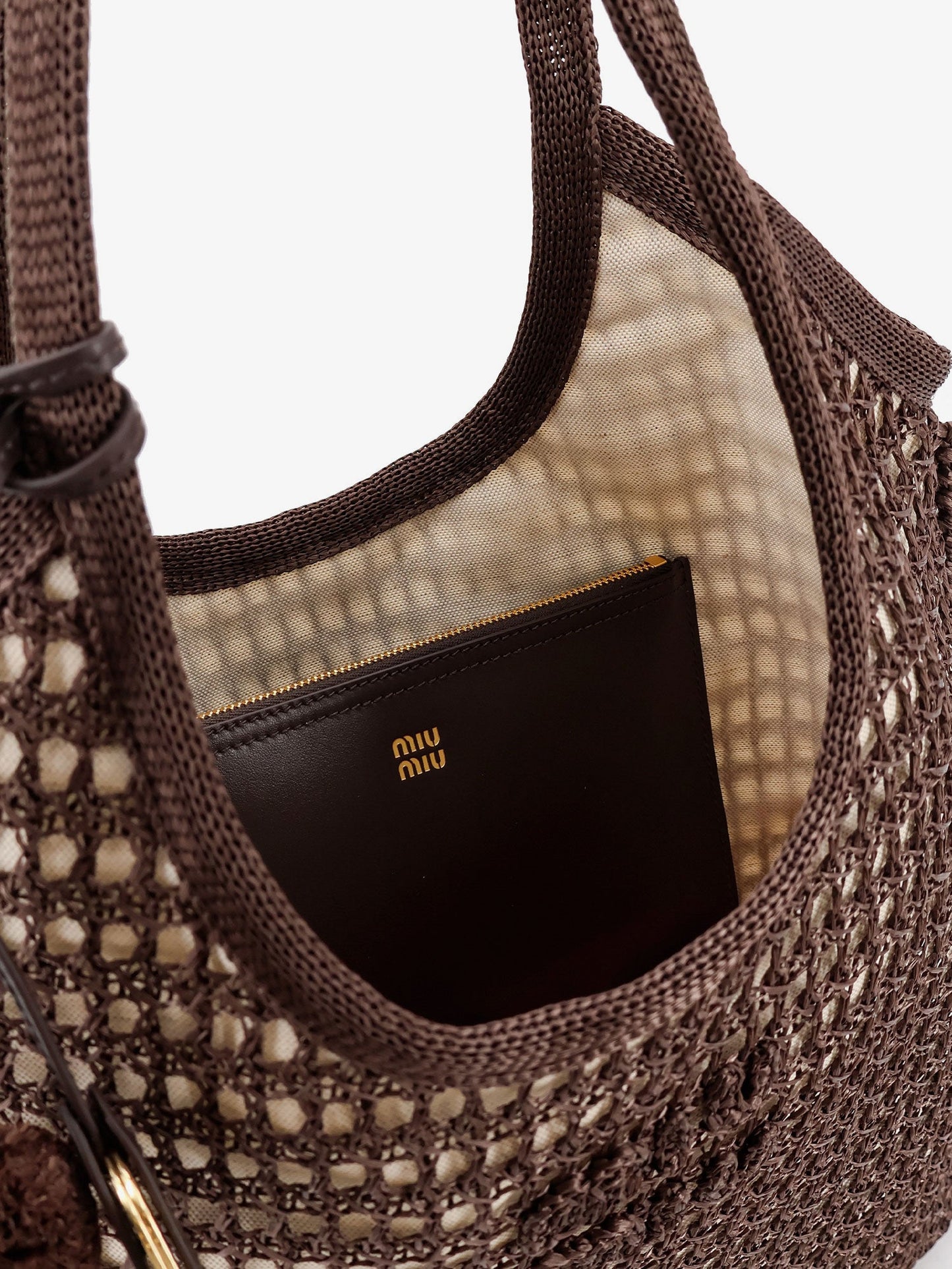 Miu Miu Women Crochet Mesh Shopping Bag With Tone-On-Tone Logo On The Front MIU MIU