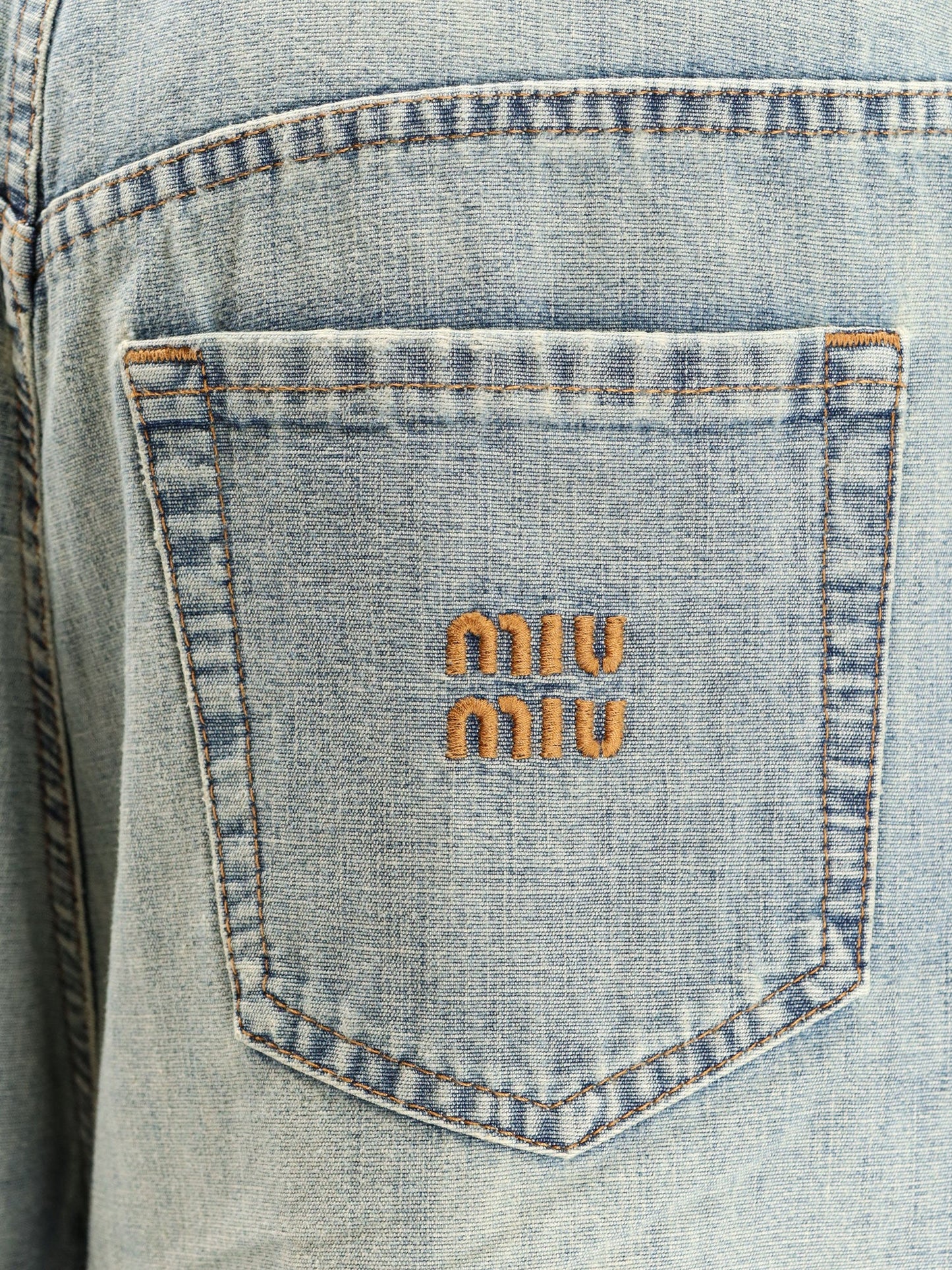 Miu Miu Women Cotton Jeans With Logo Lettering Embroidery MIU MIU