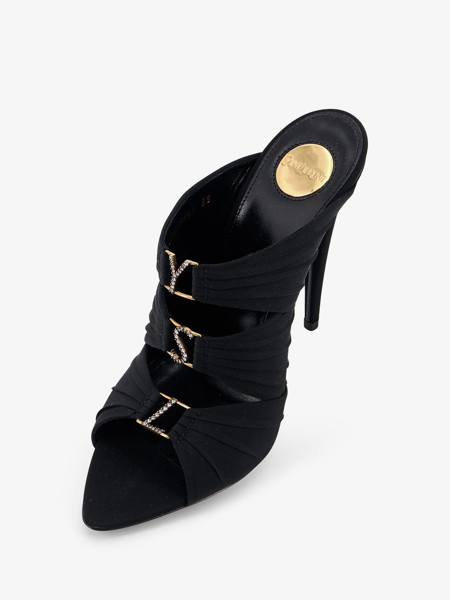 Saint Laurent Women Emilie Satin Sandals With Rhinestone Logo Detail SAINT LAURENT