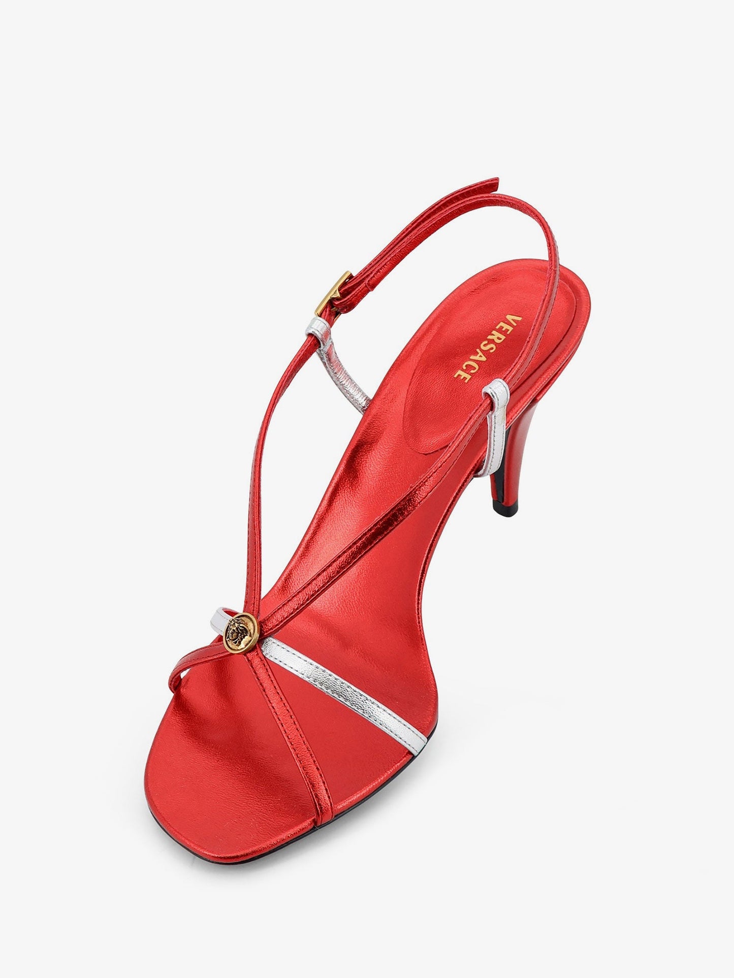 Versace Women Versace Women Metallic Leather Sandals With Medusa Logo On The Front VERSACE