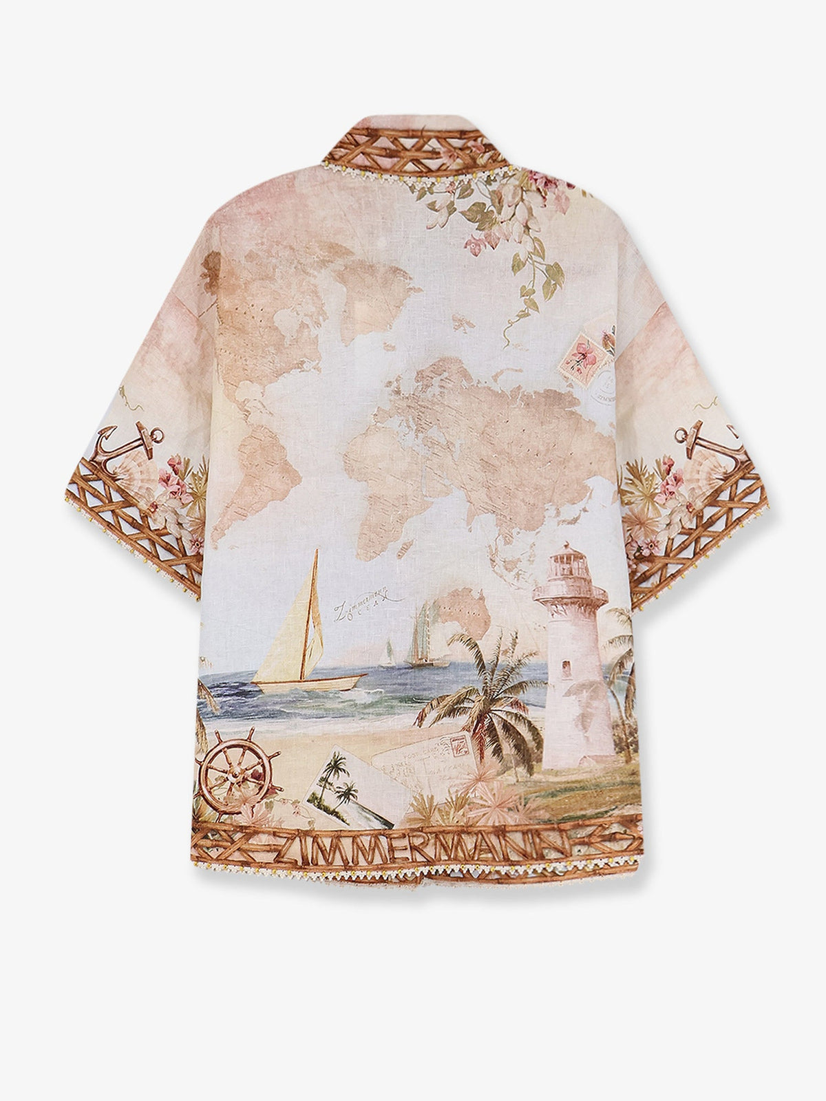 Zimmermann Women Mahon Linen Shirt With Blue Island Map Print ZIMMERMANN