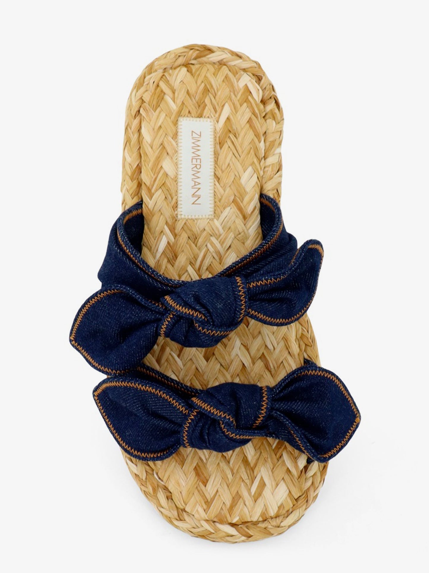 Zimmermann Women Carousel Raffia And Denim Sandals ZIMMERMANN
