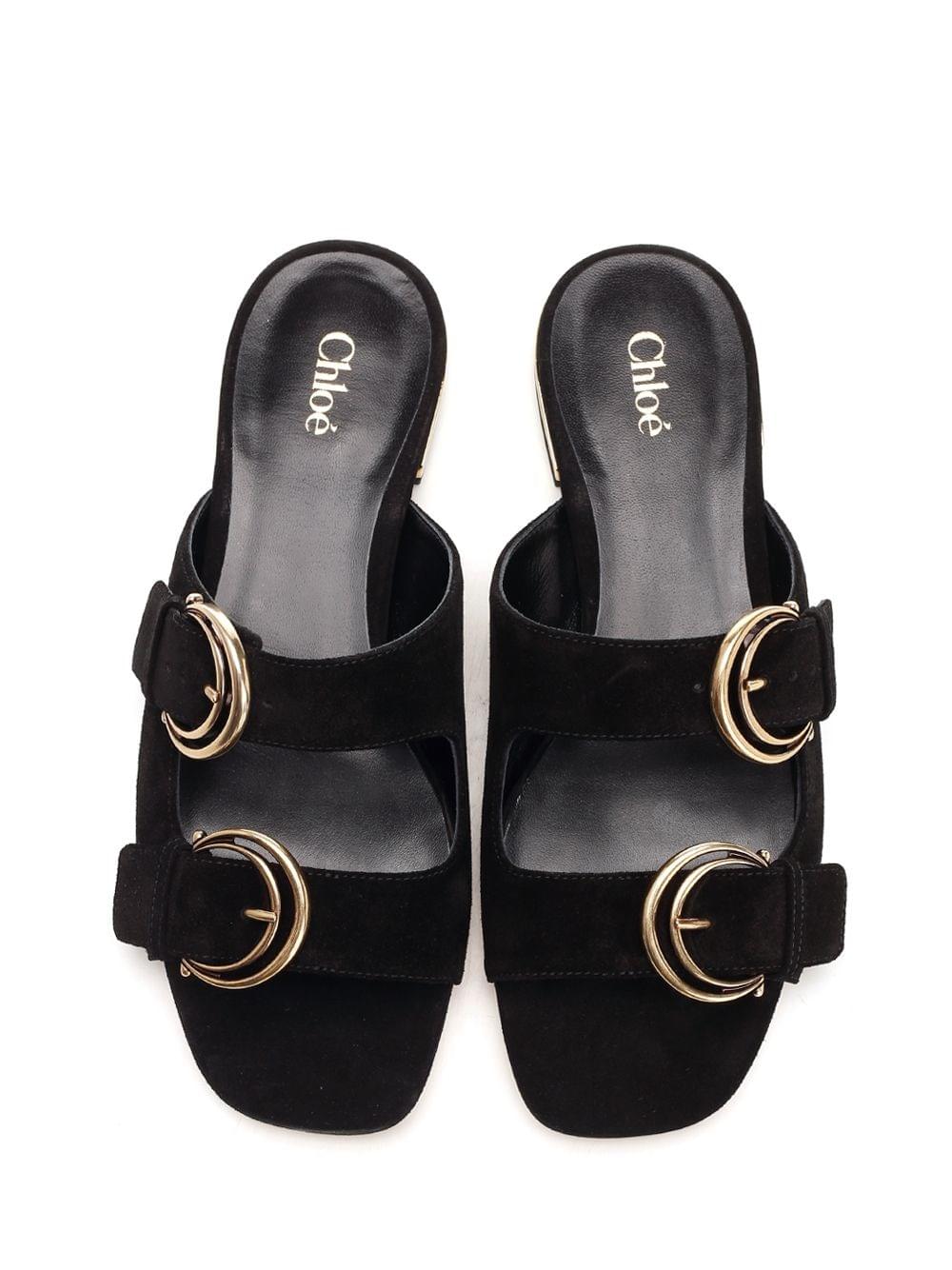 Chloe' Women Alize Flat Double C Buckle Sleepers Black CHLOE