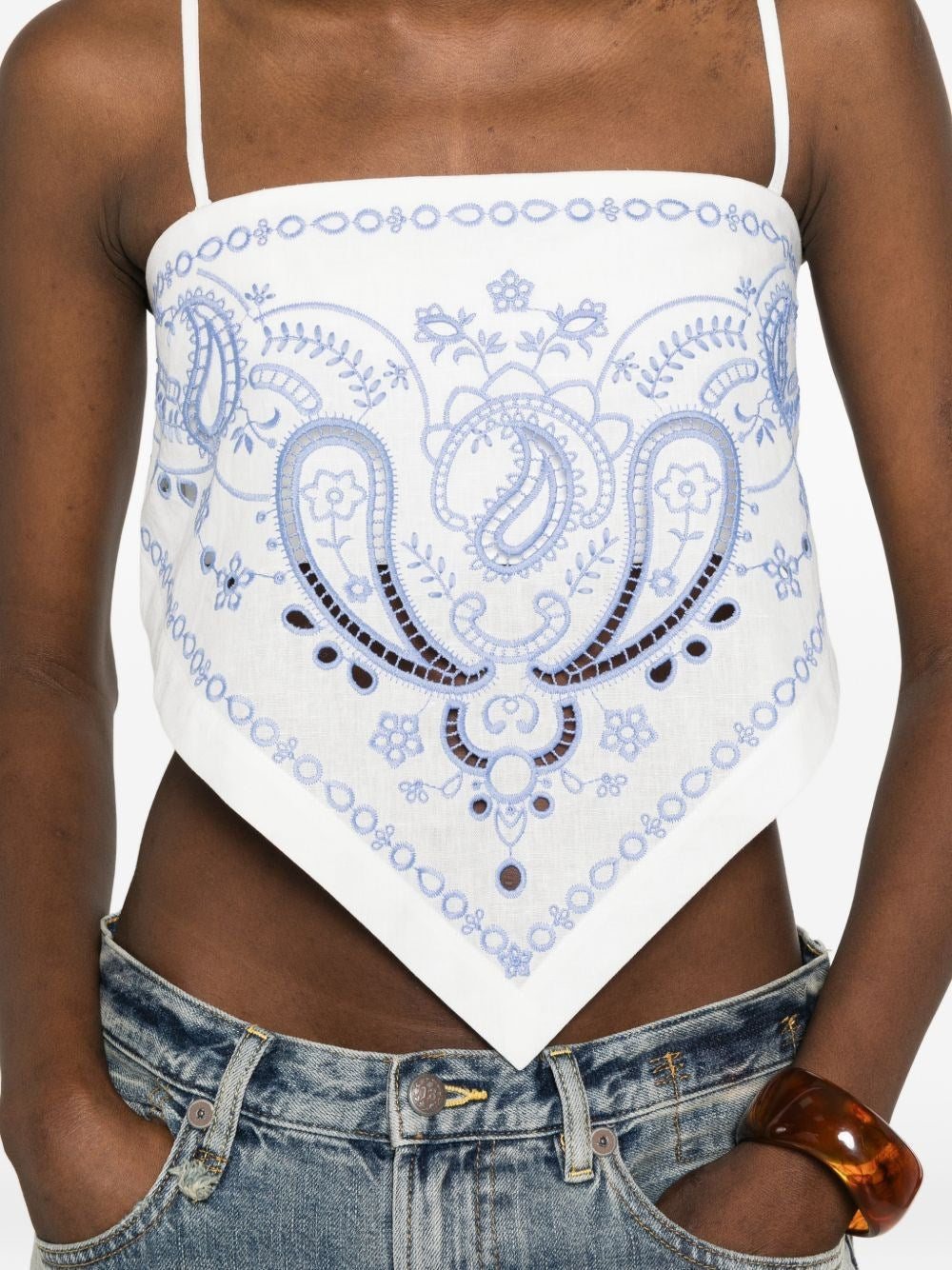 Self-Portrait Women Linen And Cotton Top With Embroidery SELF-PORTRAIT