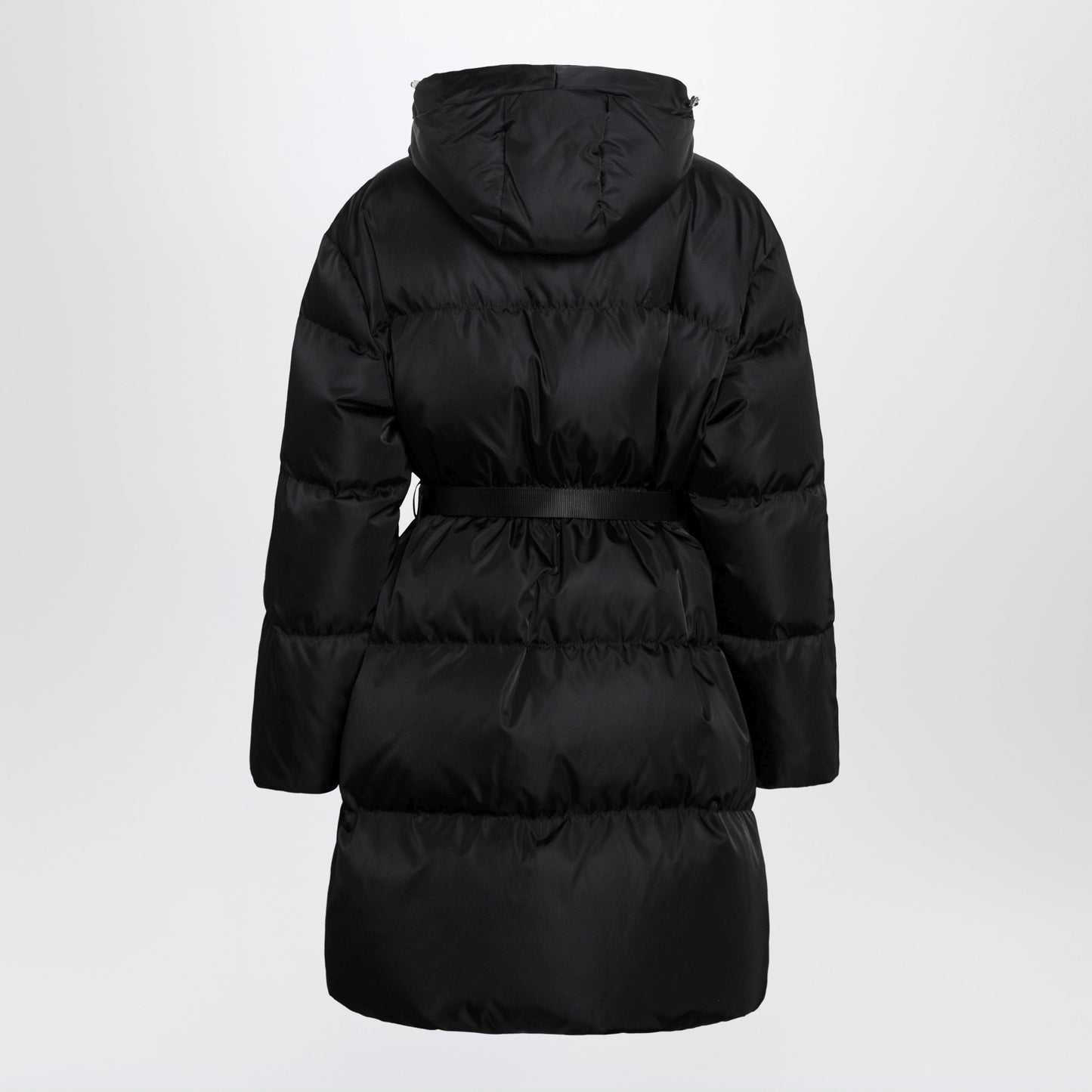 Prada Black Re-Nylon Long Down Jacket With Belt Bag Women PRADA