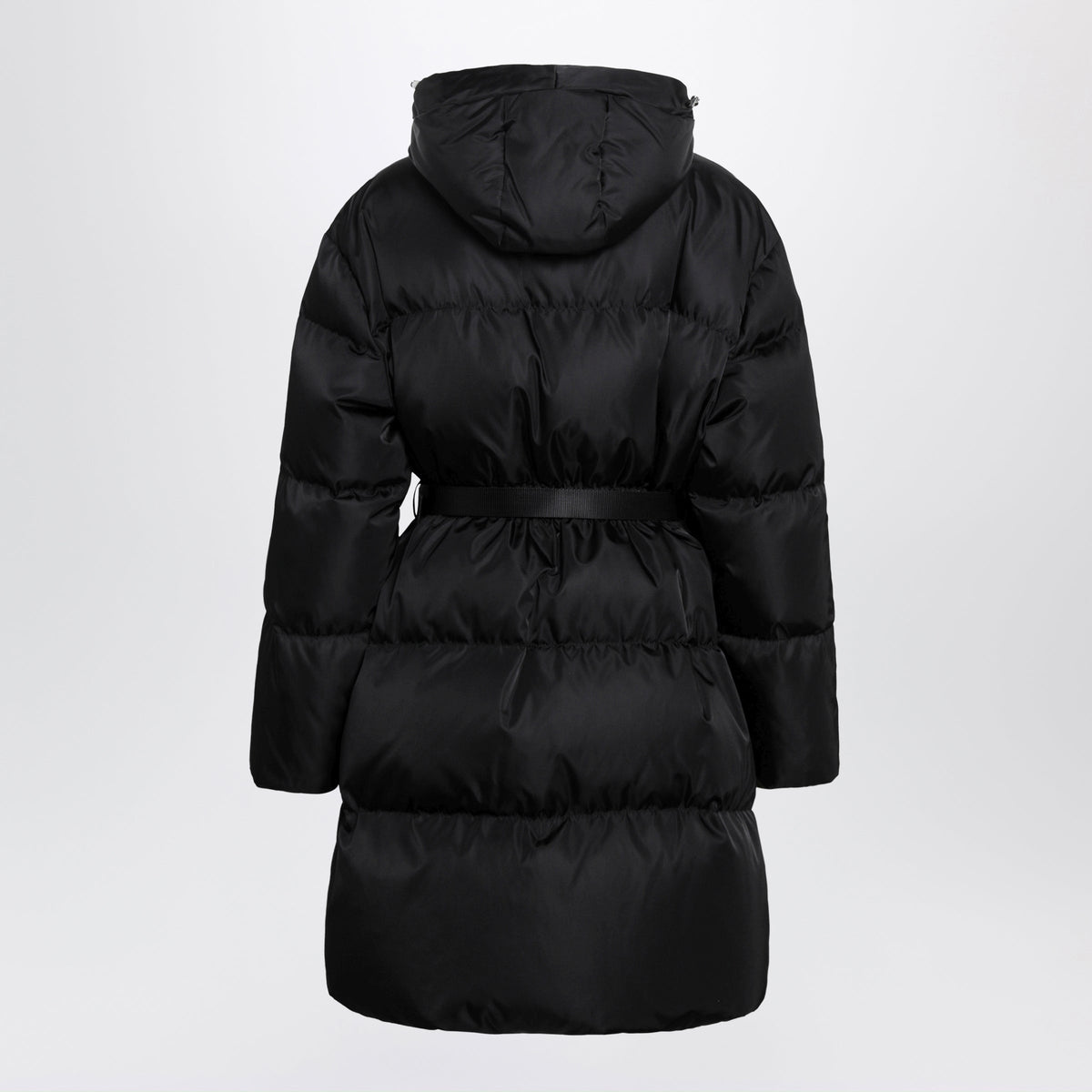 Prada Black Re-Nylon Long Down Jacket With Belt Bag Women PRADA