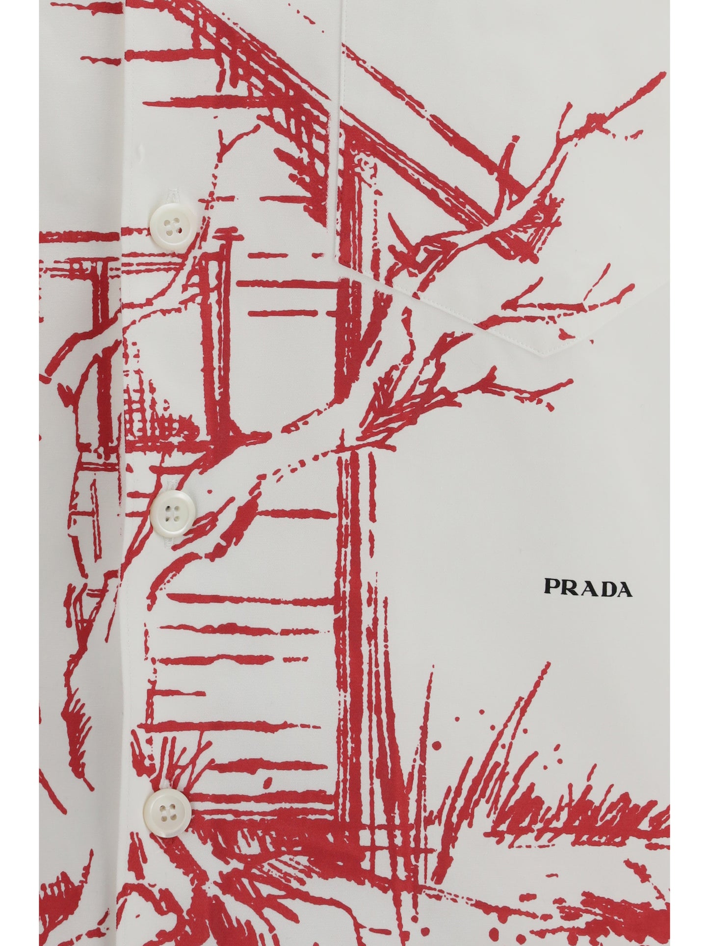 Prada Men Printed Bowling Shirt With “Cabin” Print PRADA