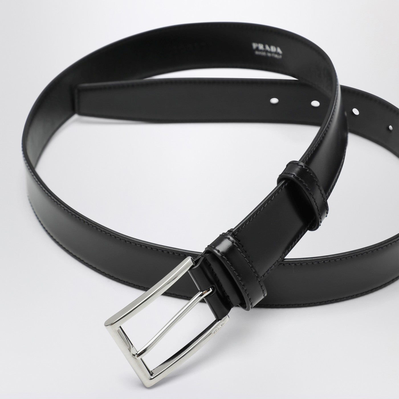 Prada Black Polished Leather Belt Men PRADA