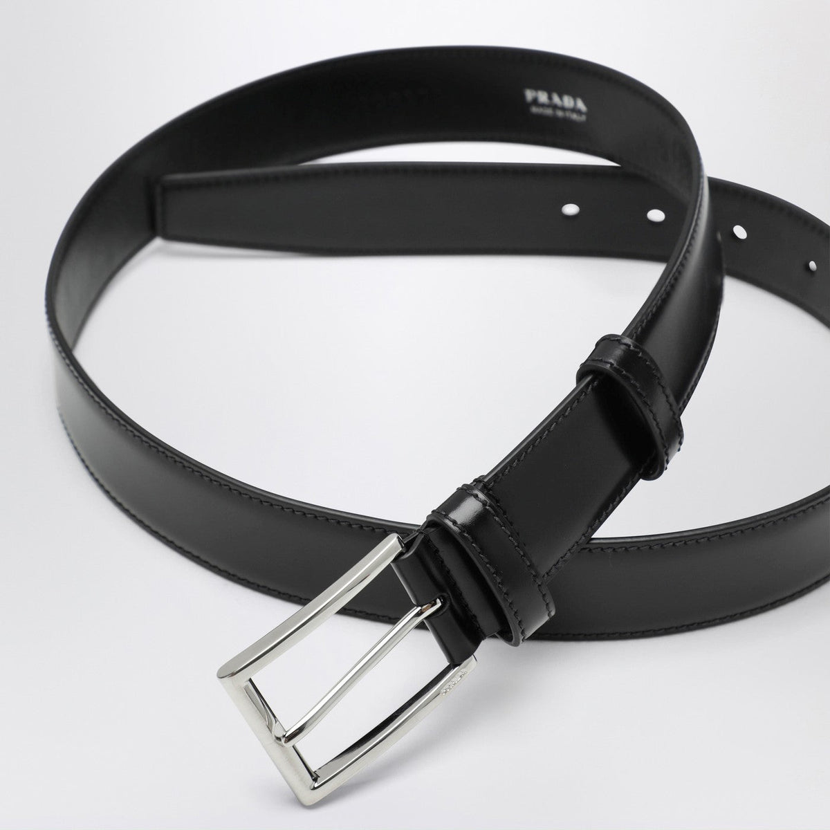 Prada Black Polished Leather Belt Men PRADA