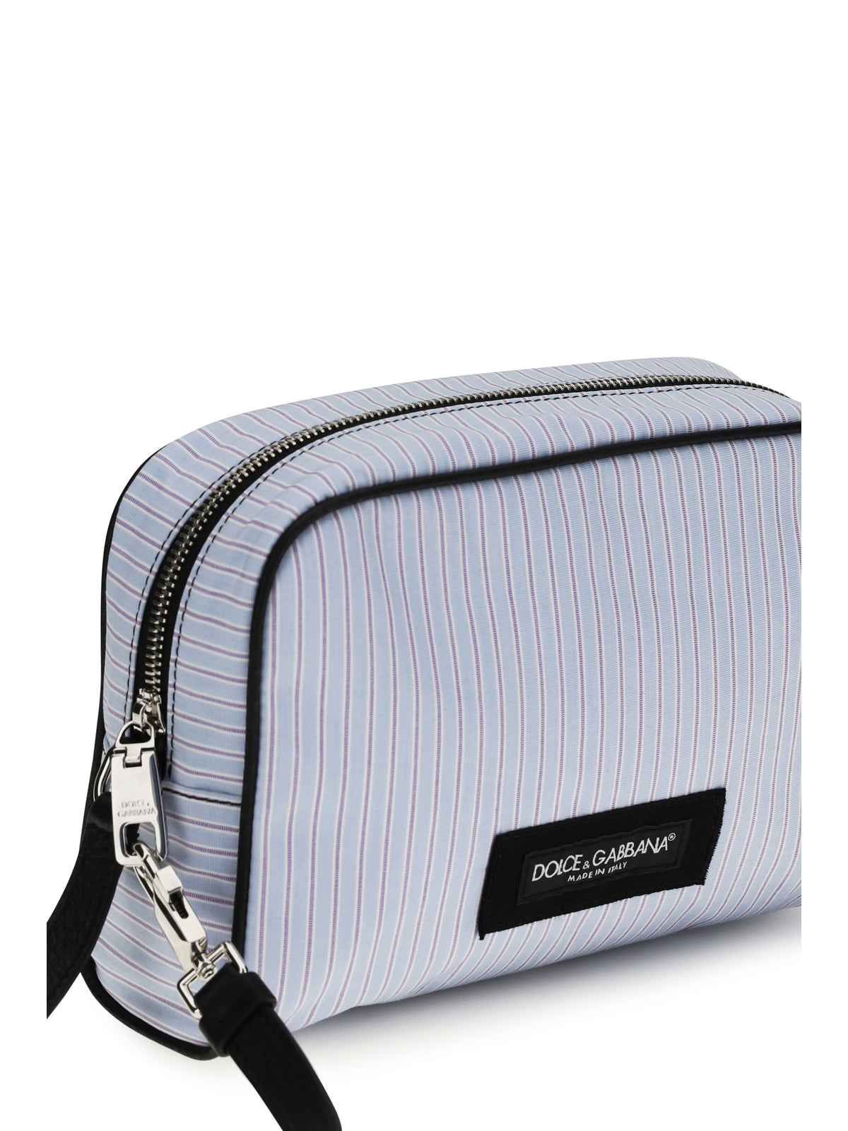 Dolce & Gabbana Men Striped Poplin And Leather Handbag