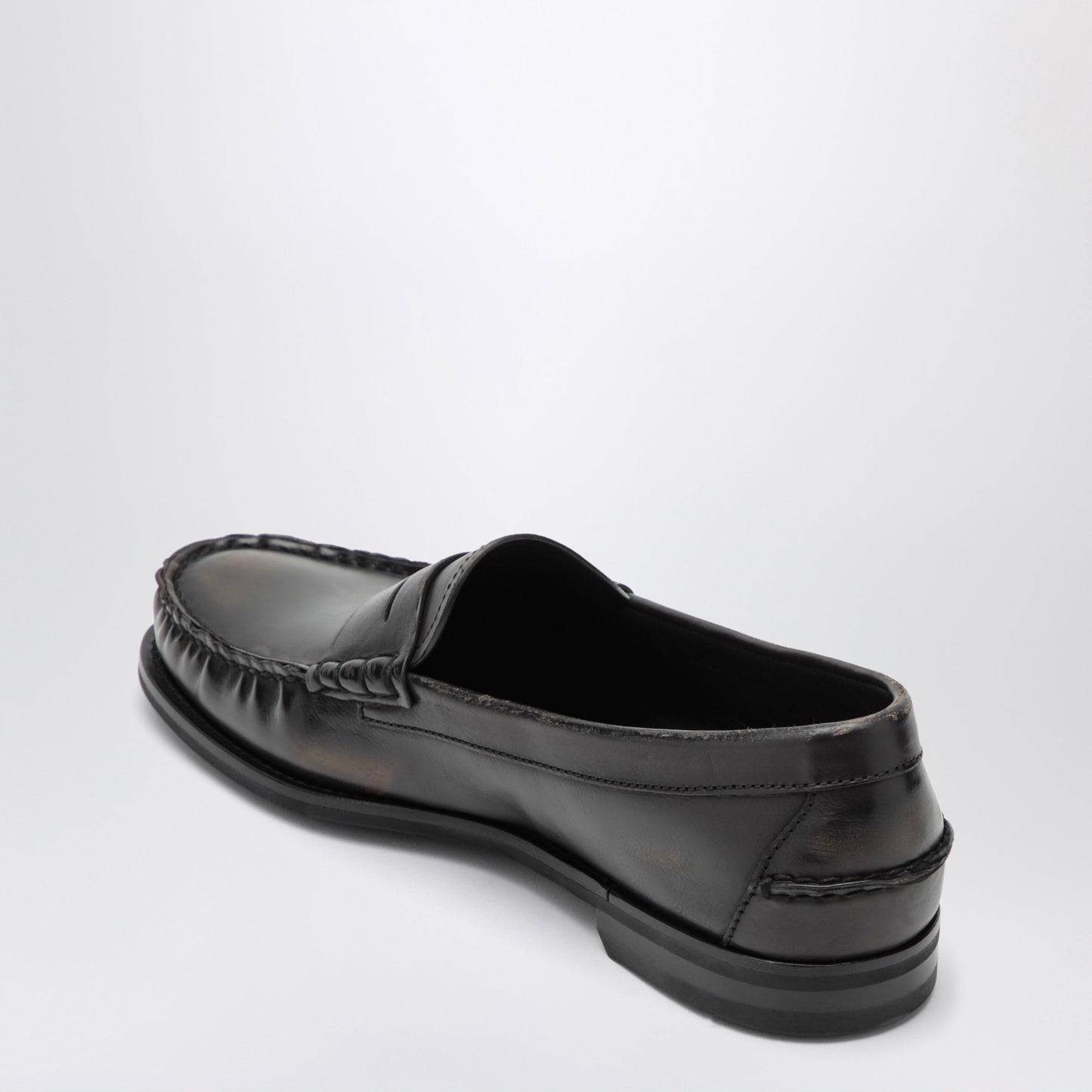Prada Black/Cognac Aged Leather Loafers Men PRADA