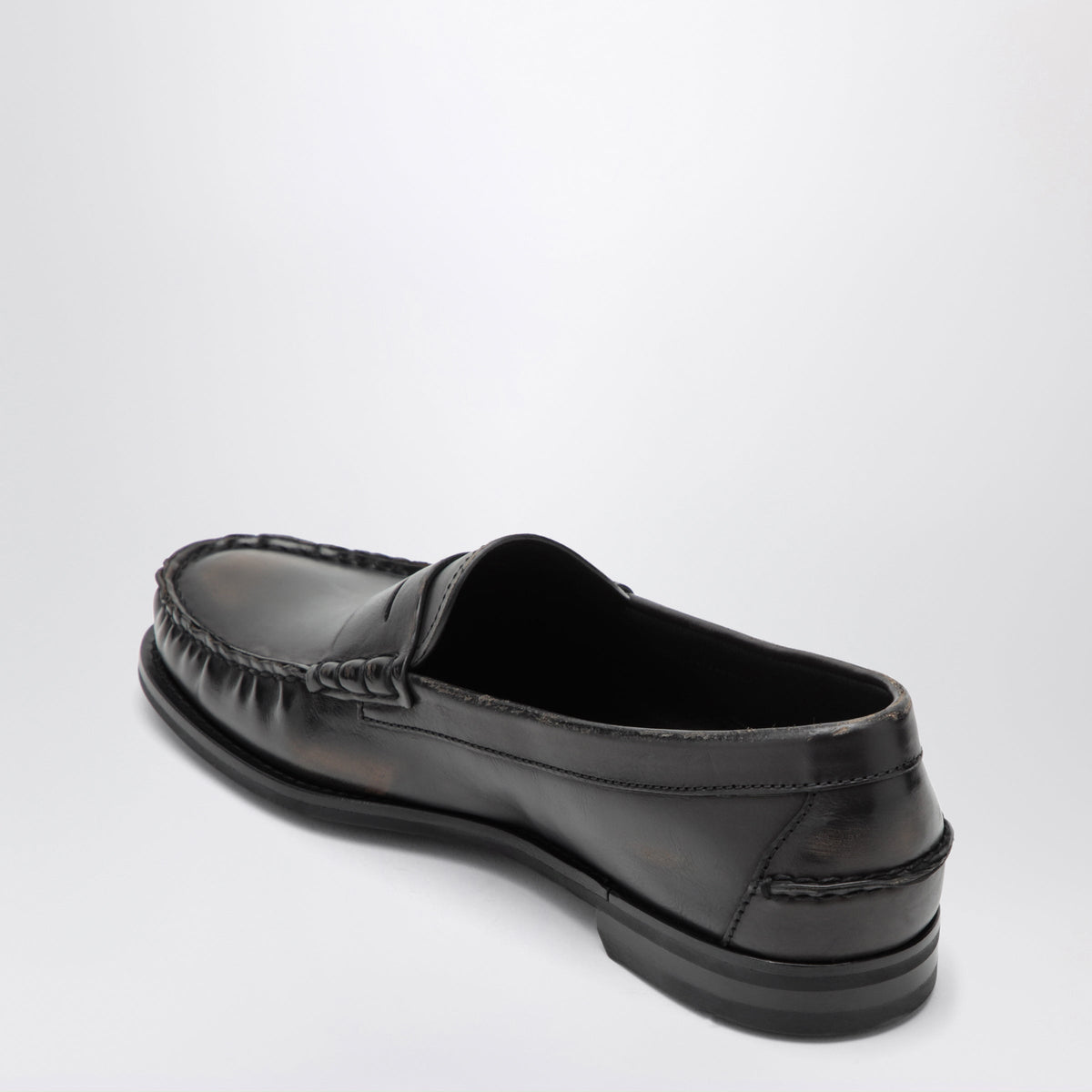 Prada Black/Cognac Aged Leather Loafers Men PRADA