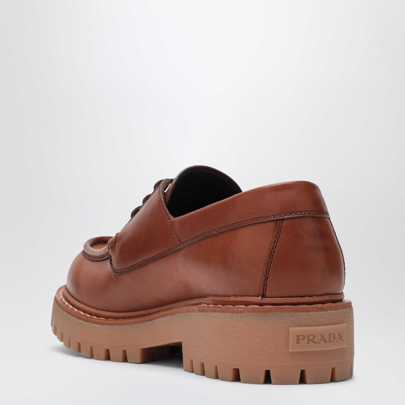 Prada Laced Moccasins In Cognac Leather Men PRADA