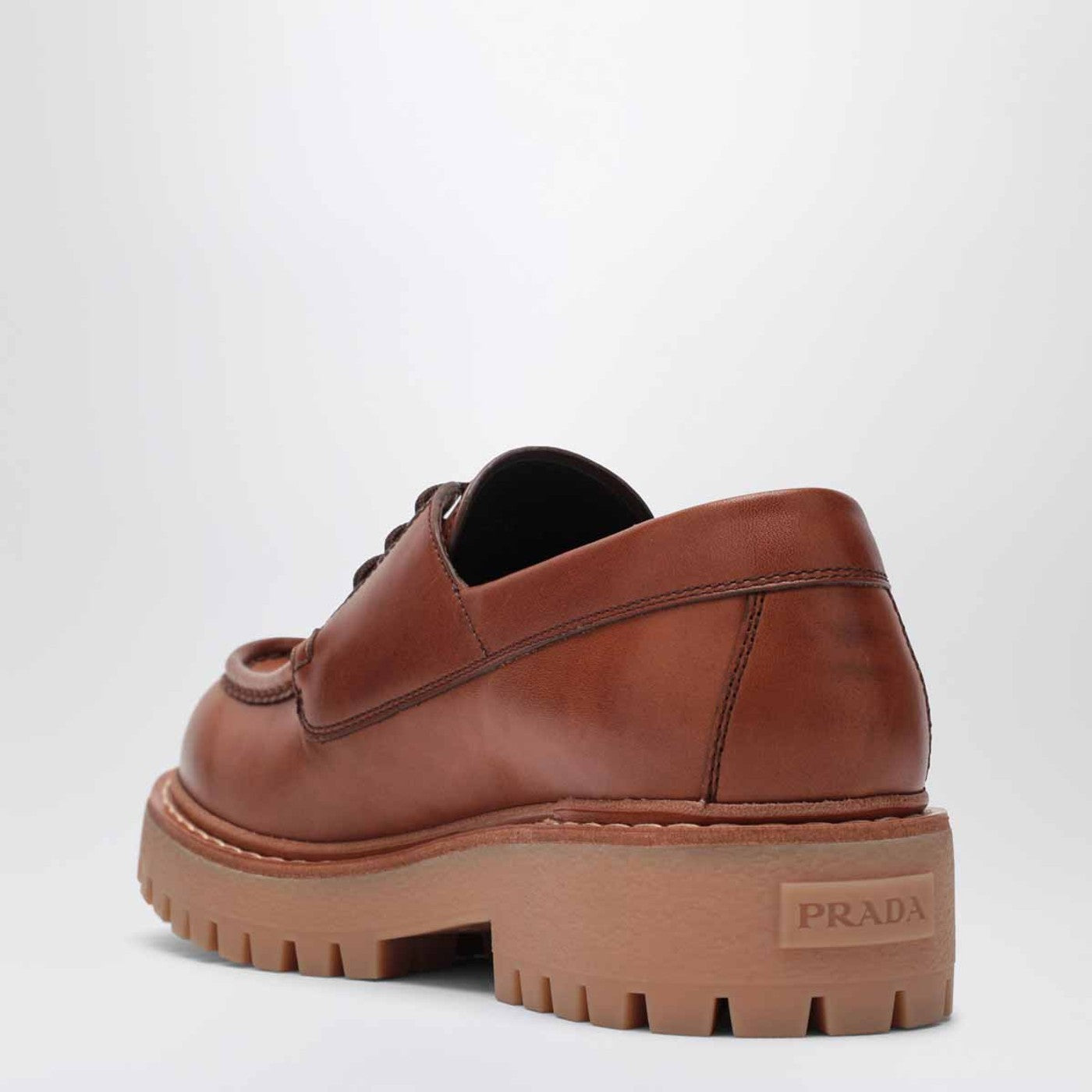Prada Laced Moccasins In Cognac Leather Men PRADA