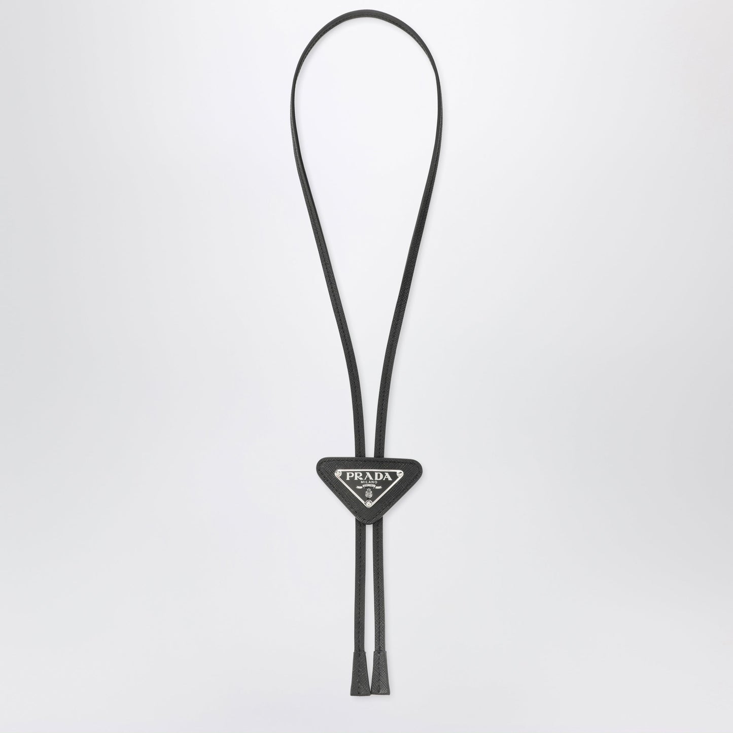 Prada Black Saffiano Bolo Tie With Logo Men PRADA