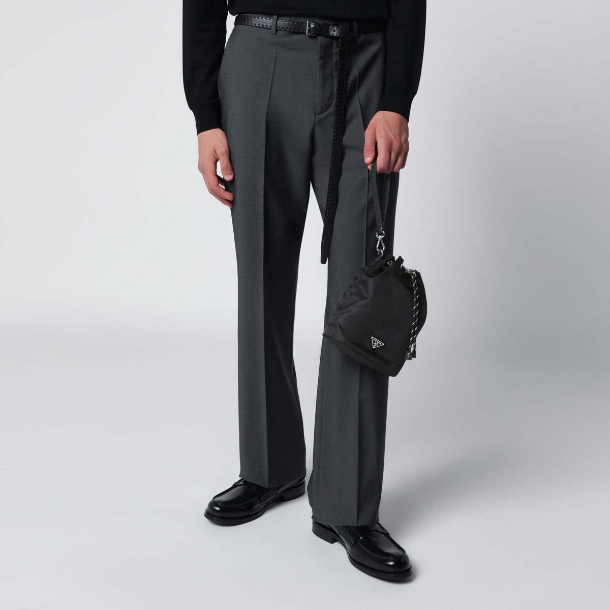 Prada Speedrock Pouch In Black Re-Nylon And Leather Men PRADA